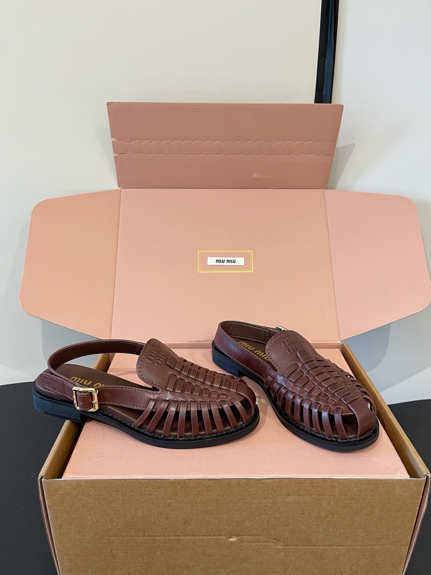 Miu Miu Woven Slingback Flat Sandals