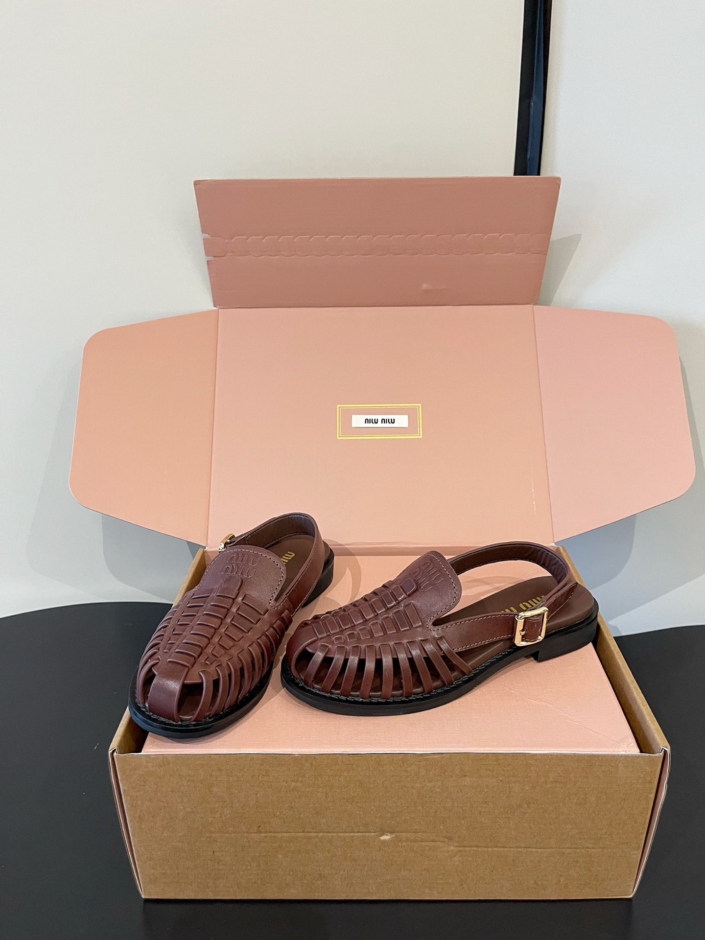 Miu Miu Woven Slingback Flat Sandals