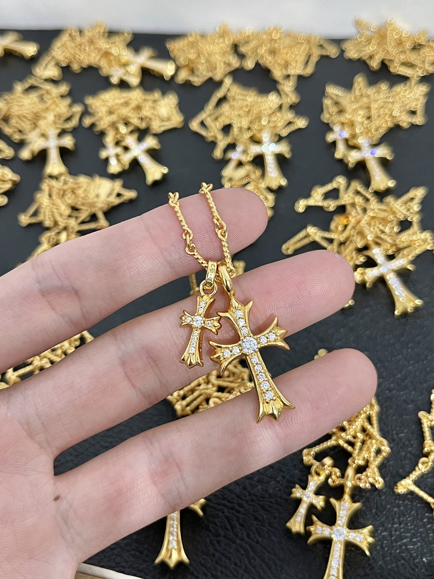 Chrome Hearts 克罗心 镀金双十字架项链
