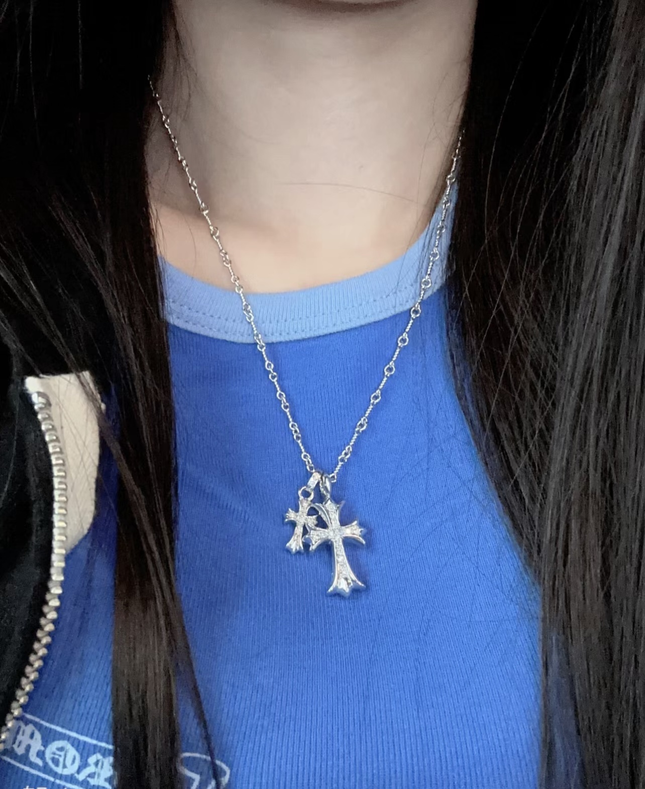 Chrome Hearts 克罗心 镀18k白 双十字架项链