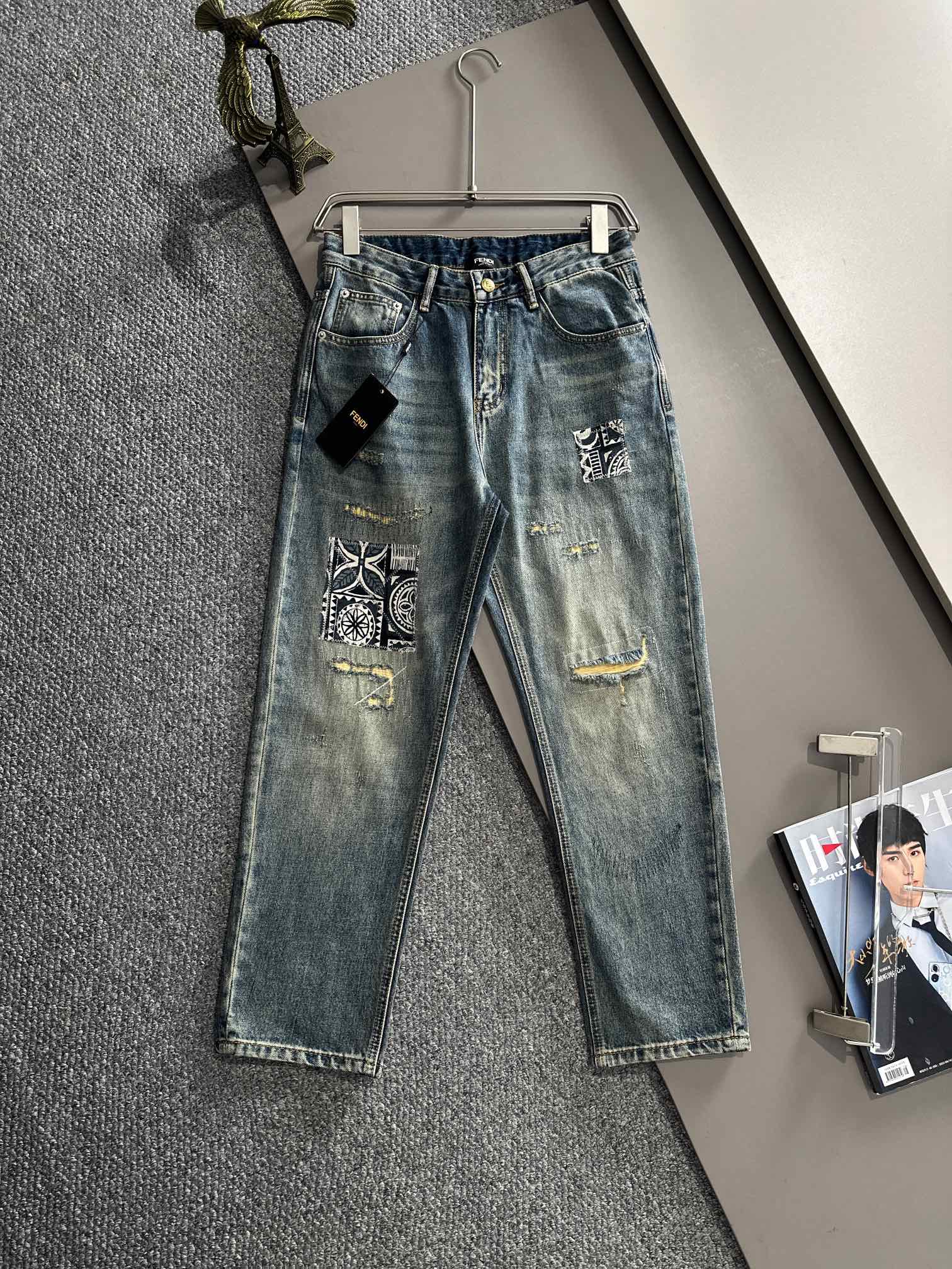 Fendi Straight-Leg Jeans Denim Pants with Bandana Patches for Men 2 a1752668232626 6636