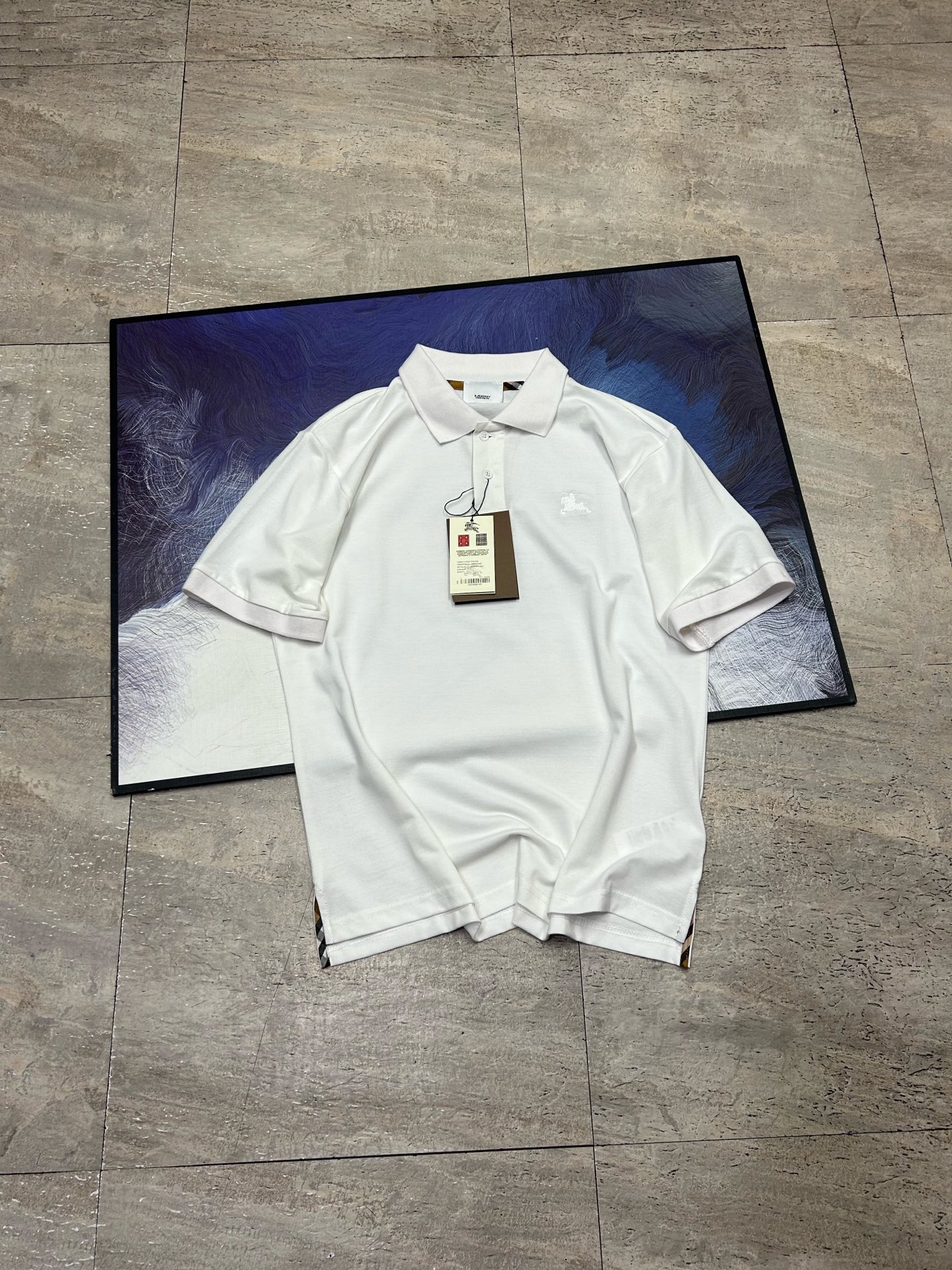 Burberry Men's White Polo Shirt Classic Fit Embroidered Logo Short Sleeve