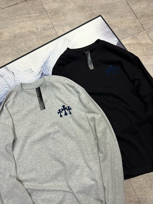 Chrome Hearts SS25 Flocked Logo Print Crew Neck Long Sleeve T-Shirt 1 Chrome Hearts SS25 Flocked Logo Print Crew Neck Long Sleeve T-Shirt