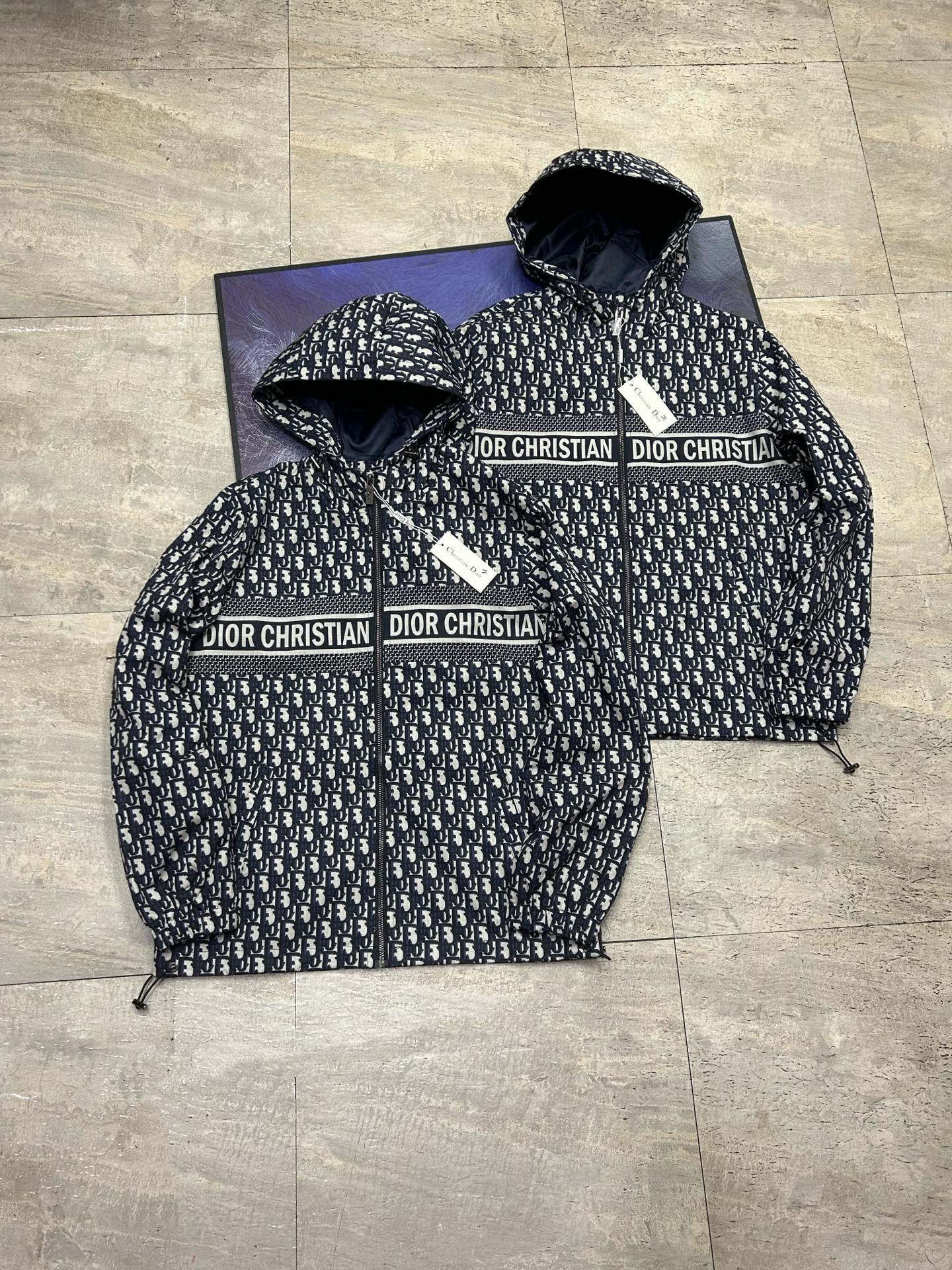 Dior Full Print Hooded Jacket with Drop Shoulder Design and 3D Digital Printing