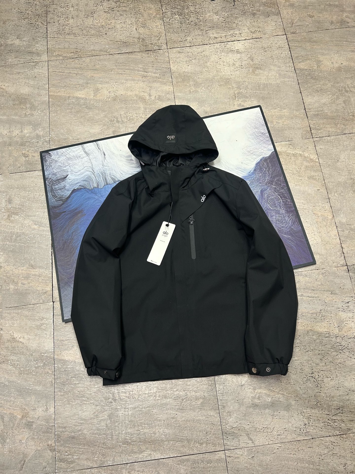 Alo Outdoor Windproof & Waterproof Hooded Jacket, Black Softshell Coat