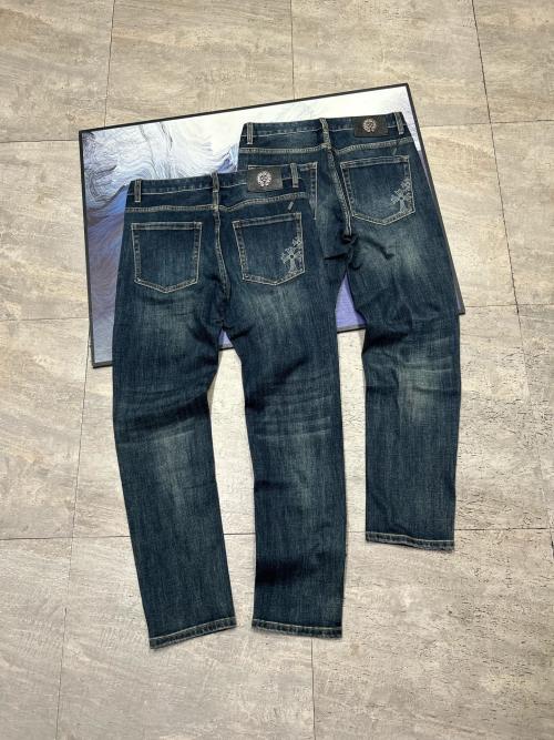 Chrome Hearts Men's Blue Denim Jeans with Cross Accents - New Collection 1 Chrome Hearts Men's Blue Denim Jeans with Cross Accents - New Collection