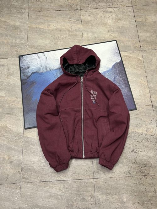 Stussy Distressed Black 8-Ball Embroidered Logo Zip-Up Cotton Jacket 6 Stussy Distressed Black 8-Ball Embroidered Logo Zip-Up Cotton Jacket