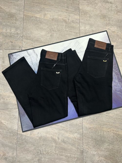 Fendi Men's Black Straight-Leg Jeans with Monster Eyes Logo, Size 28-38 1 Fendi Men's Black Straight-Leg Jeans with Monster Eyes Logo, Size 28-38