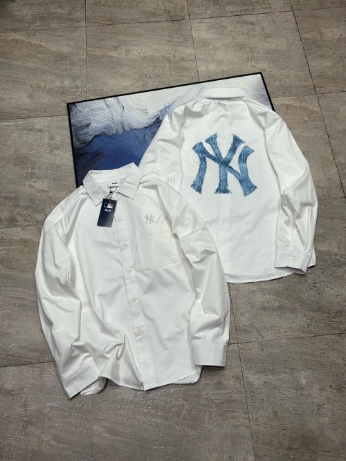MLB New York Yankees White Denim Logo Oxford Woven Shirt Casual Jacket 1 MLB New York Yankees White Denim Logo Oxford Woven Shirt Casual Jacket