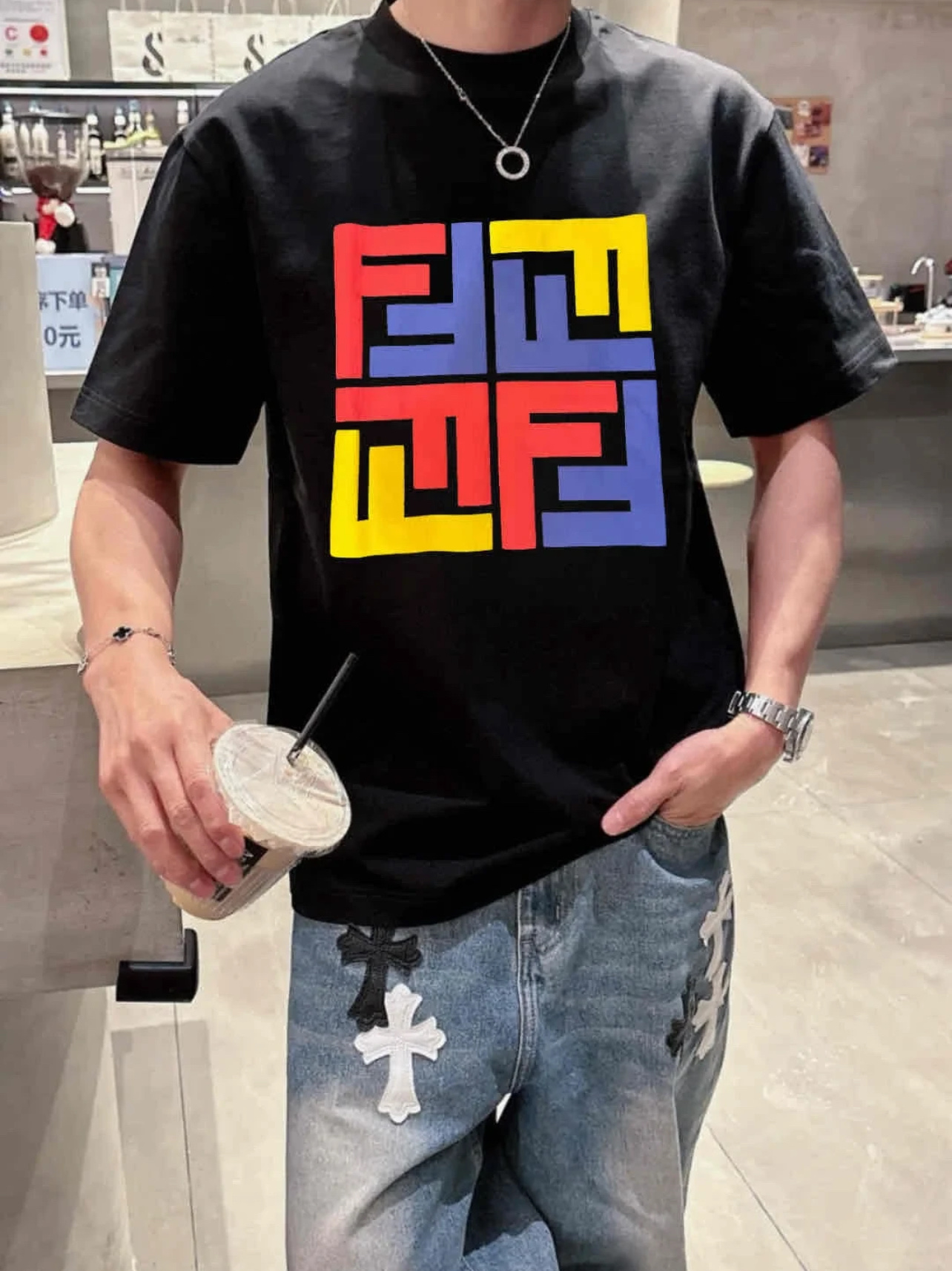 Fendi Men's 25SS Designer Graphic Print Crew Neck Short Sleeve T-Shirt