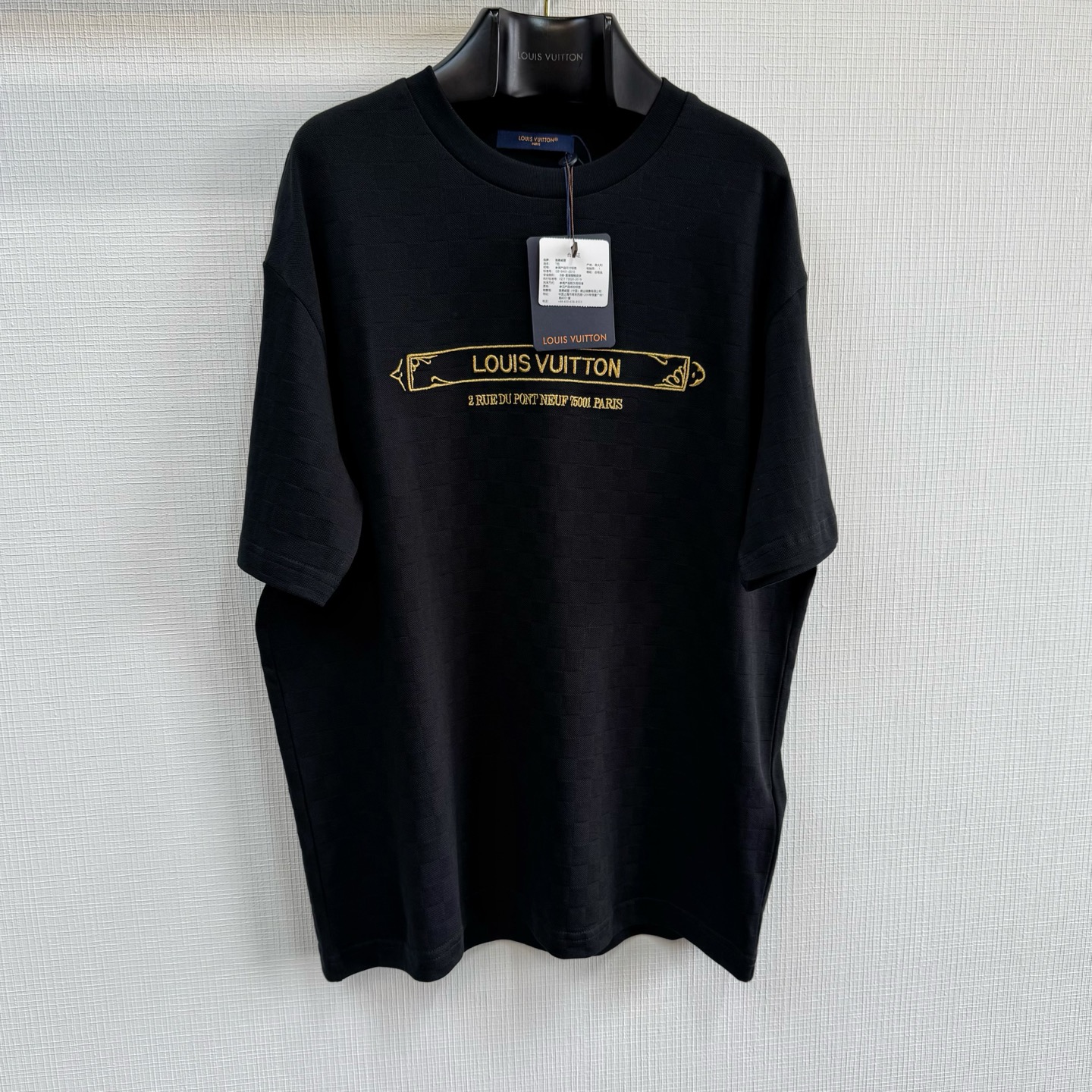 Louis Vuitton Black Crew Neck T-Shirt with Gold Logo Print, Casual Wear 2 i1745726676442 3614 0 0