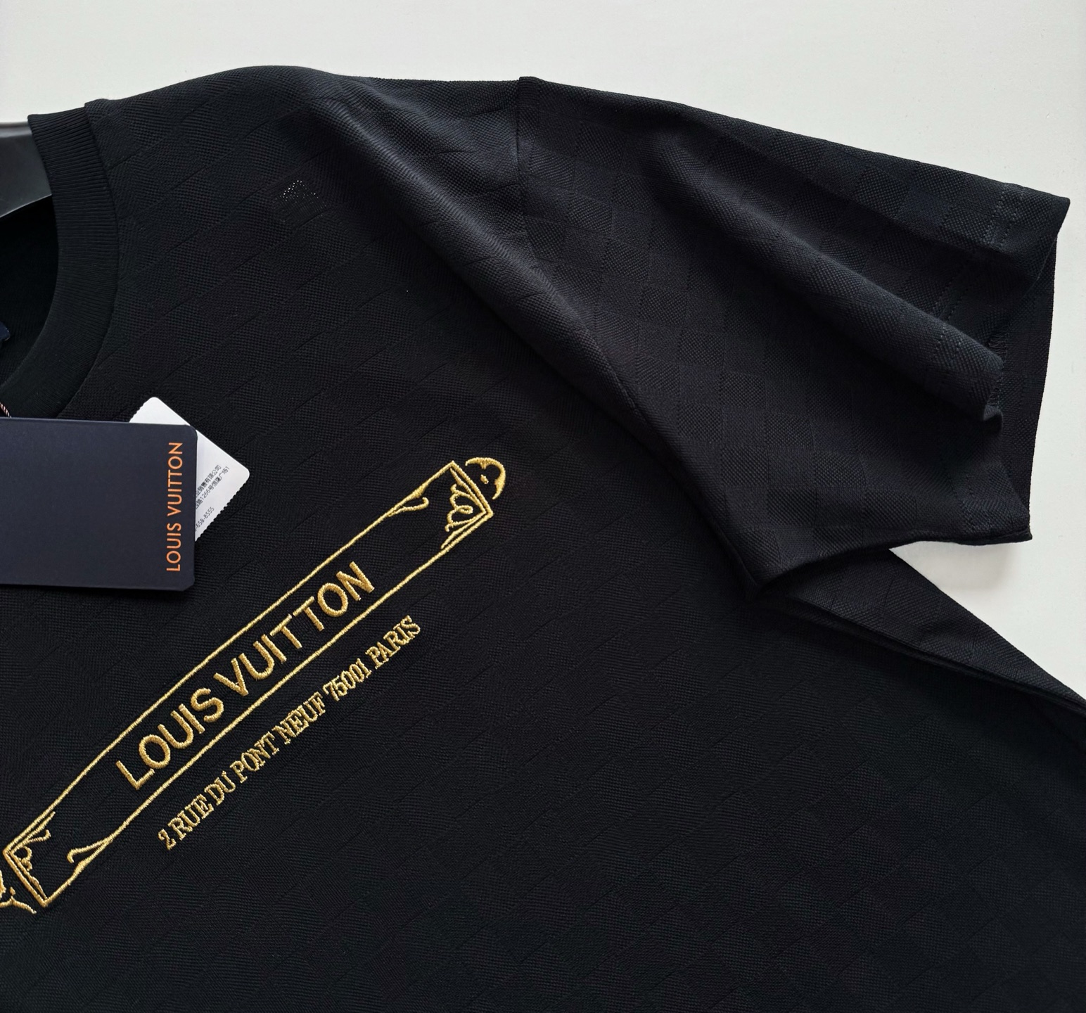 Louis Vuitton Black Crew Neck T-Shirt with Gold Logo Print, Casual Wear 7 i1745726676490 3762 0 5