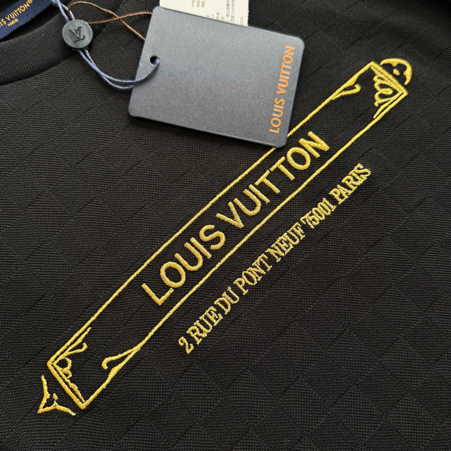 Louis Vuitton Black Crew Neck T-Shirt with Gold Logo Print, Casual Wear 8 i1745726676513 4535 0 6