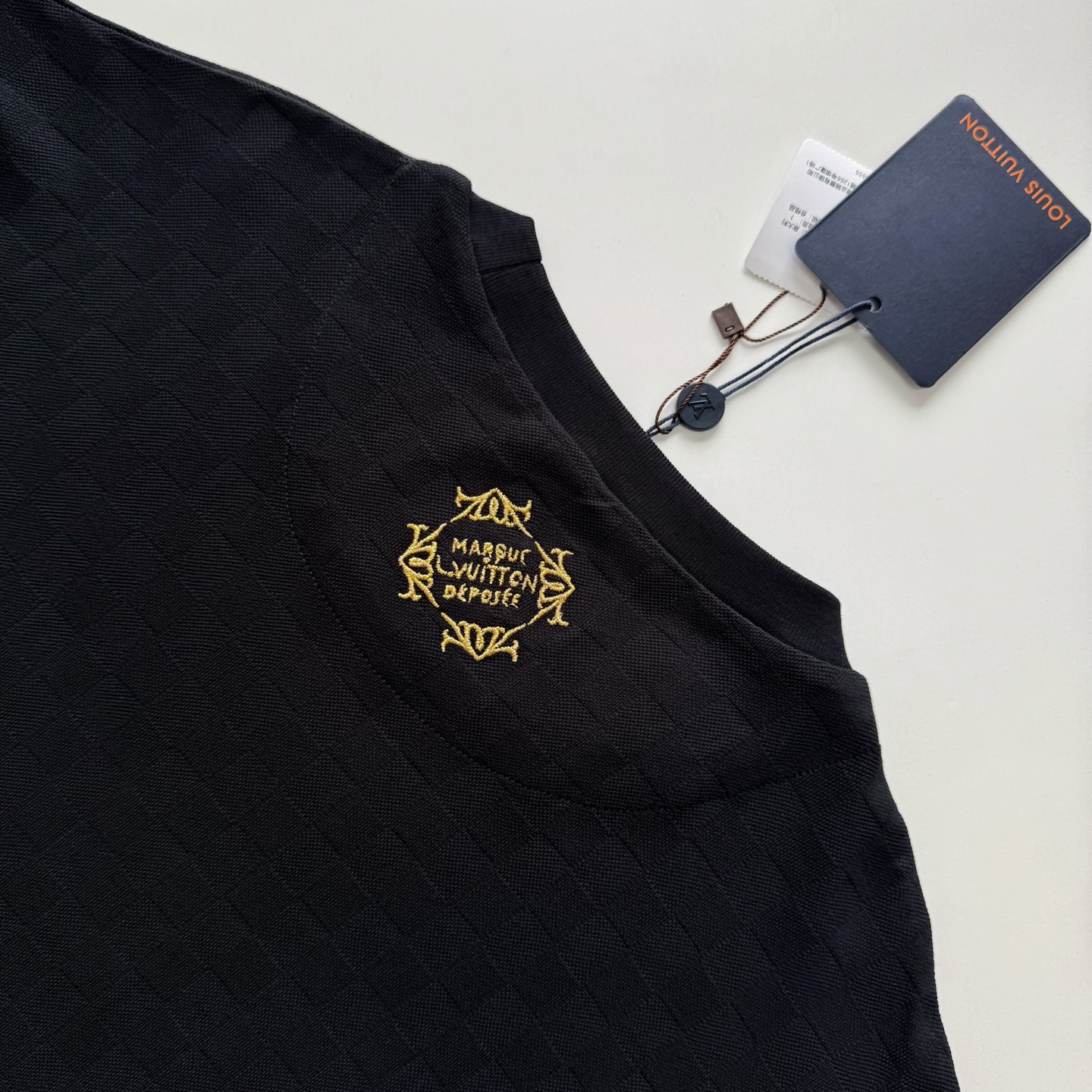Louis Vuitton Black Crew Neck T-Shirt with Gold Logo Print, Casual Wear 6 i1745726677609 9634 0 8