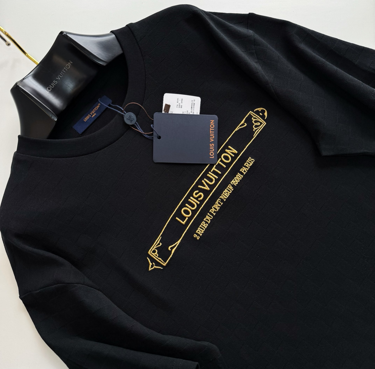 Louis Vuitton Black Crew Neck T-Shirt with Gold Logo Print, Casual Wear 5 i1745726677629 4292 0 3