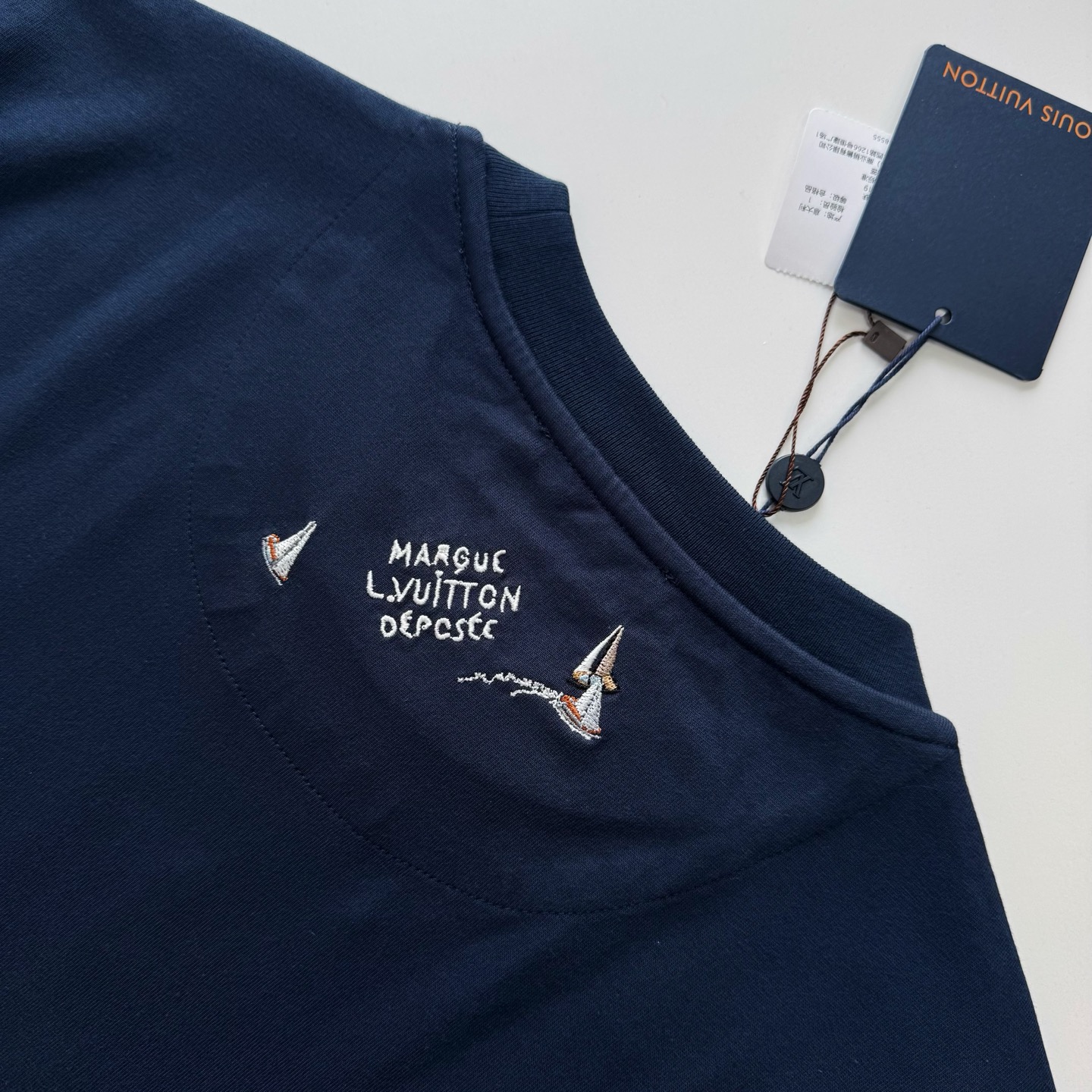 Louis Vuitton Navy Crew Neck T-Shirt with Bird LV Logo - Luxury Tee 6 i1746676387025 3405 0 6