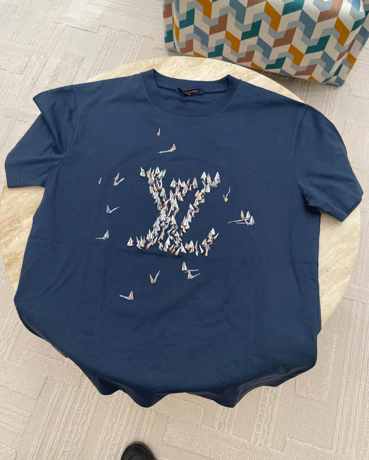 Louis Vuitton Men's Navy Crew Neck T-Shirt with Graphic Print - Modern Fit 5 i1746676460453 4306 0 2