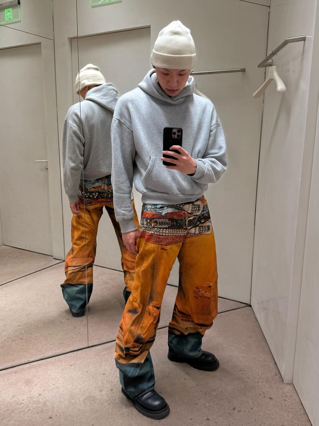 Acne Studios 25ss 多腰带图案牛仔长裤 上身效果#