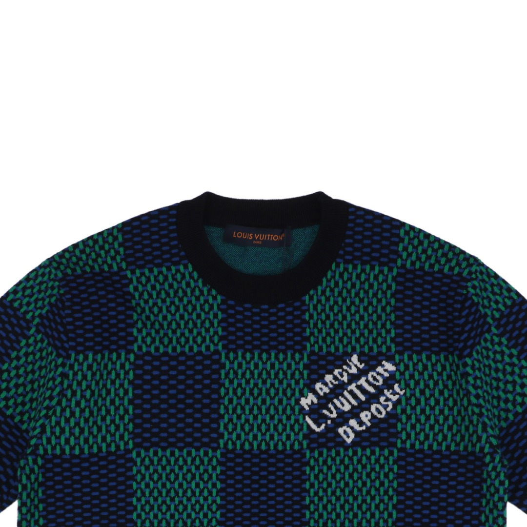 1v 24ss 棋盘格毛织字母提花短袖