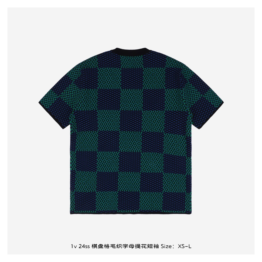 1v 24ss 棋盘格毛织字母提花短袖