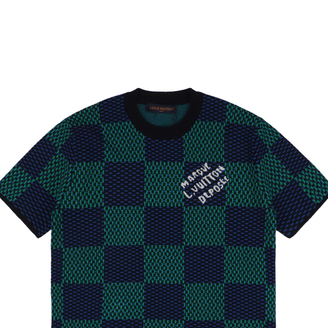 1v 24ss 棋盘格毛织字母提花短袖