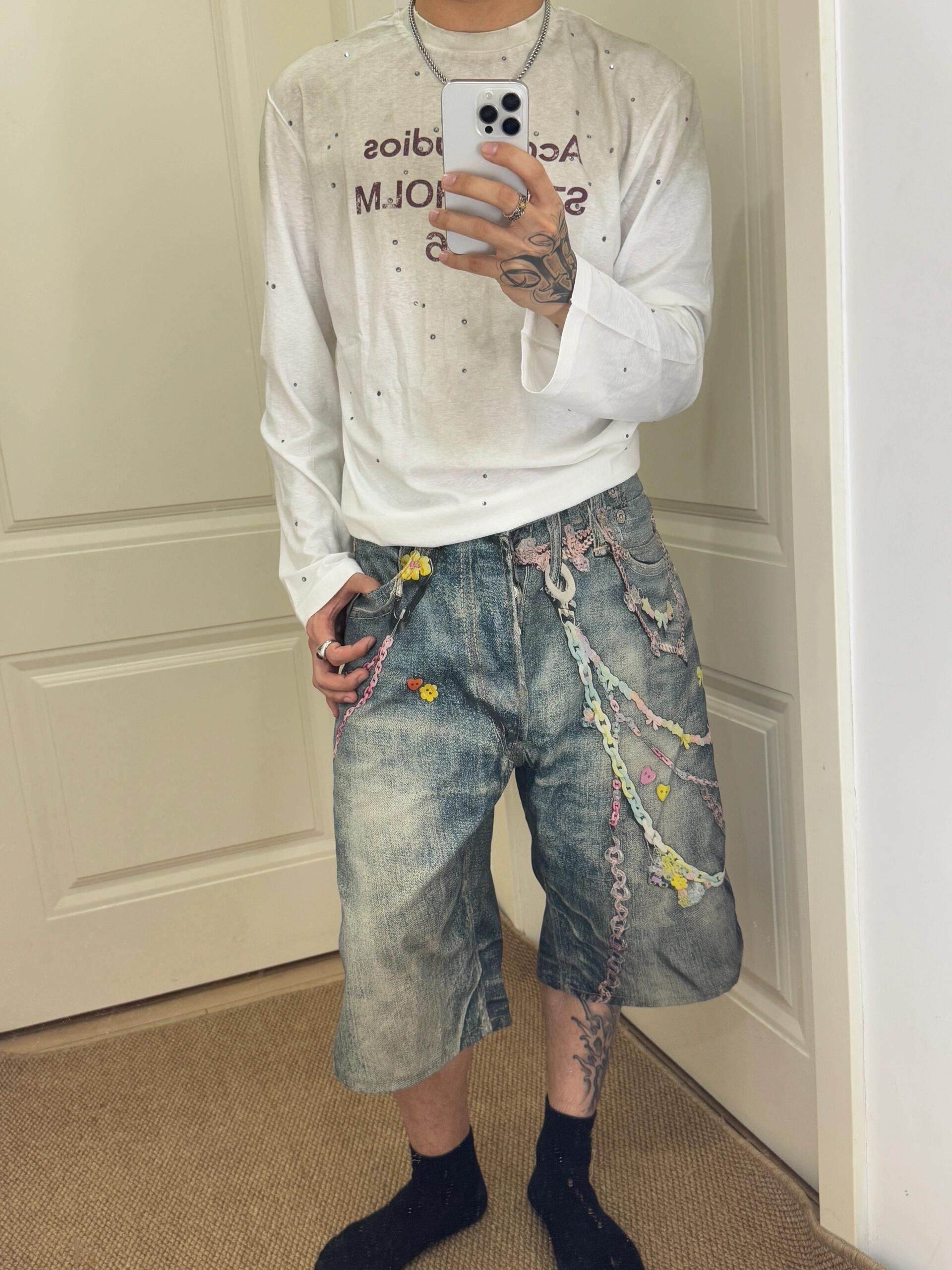 Acne Studios 25ss 糖果链条七分牛仔短裤 上身效果#