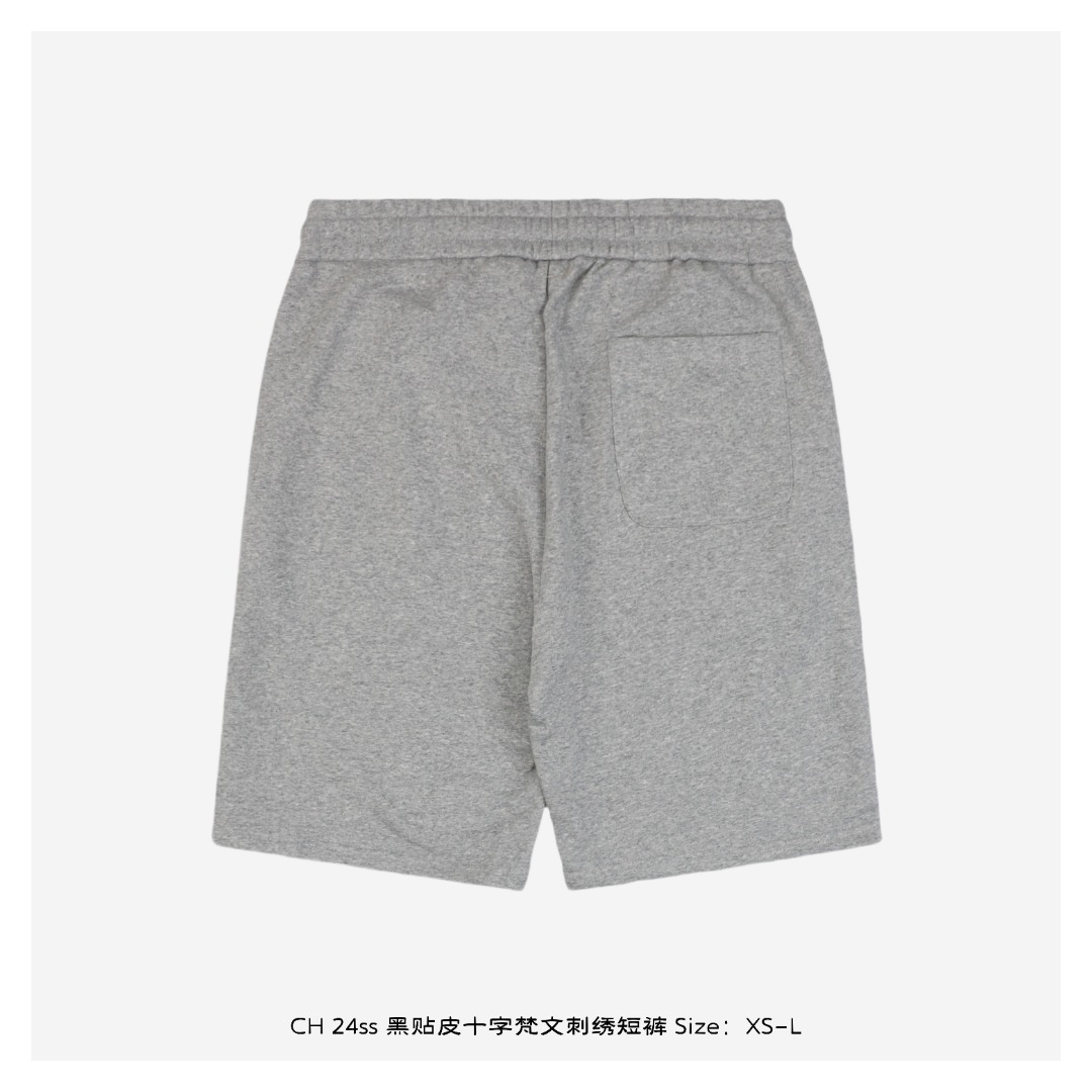 Chrome Hearts/克罗心 24ss 黑贴皮十字梵文刺绣短裤
