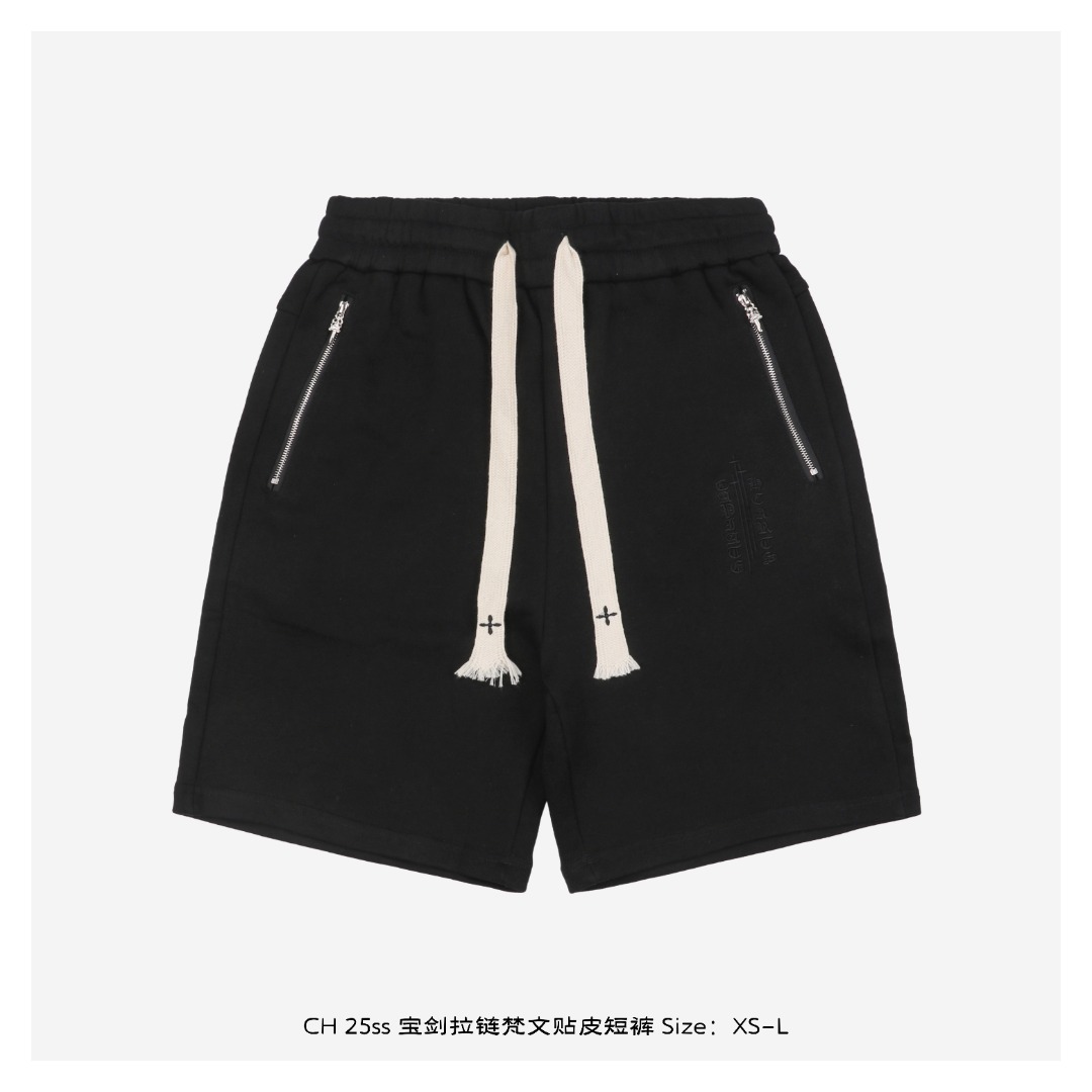 Chrome Hearts/克罗心 25ss 宝剑拉链梵文贴皮短裤