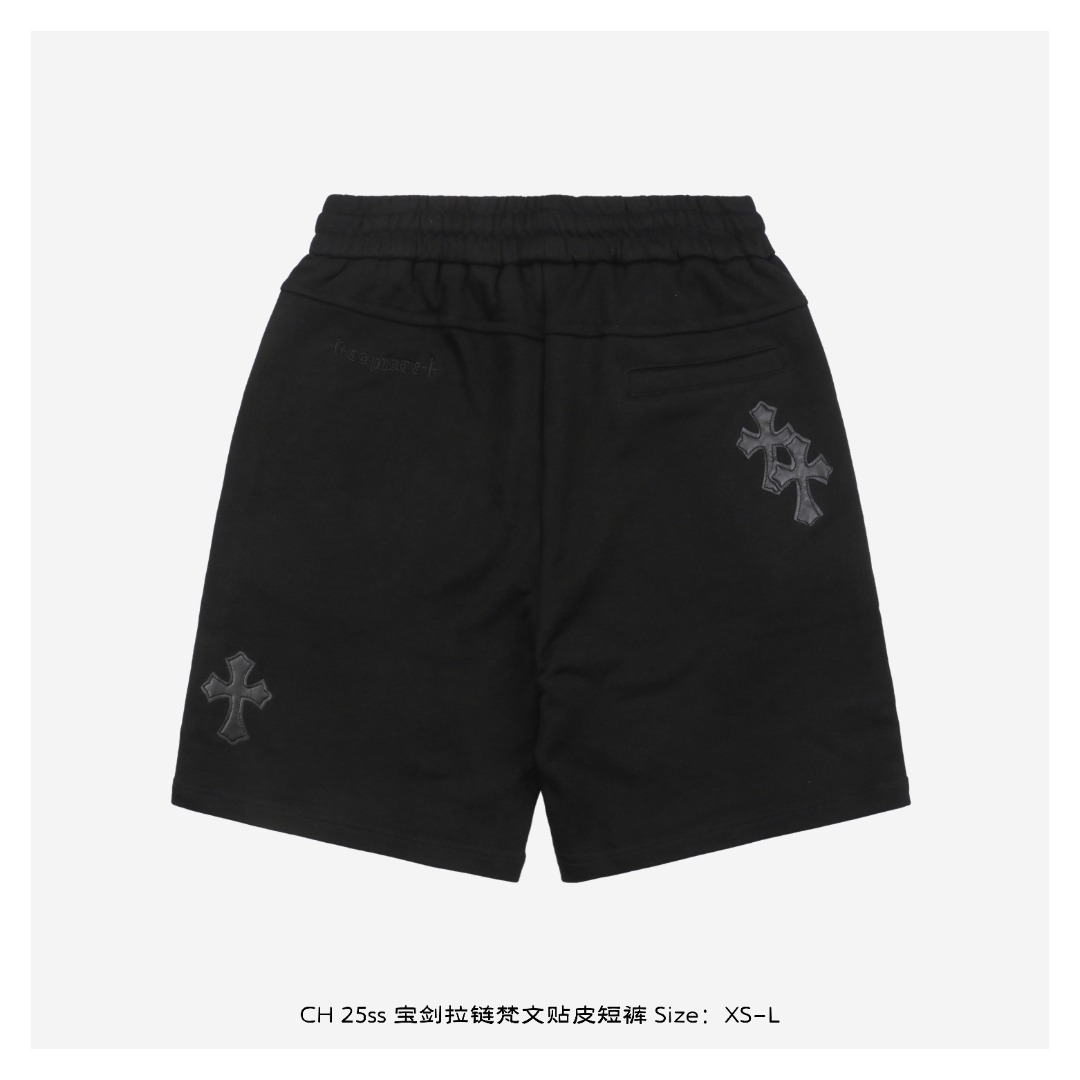Chrome Hearts/克罗心 25ss 宝剑拉链梵文贴皮短裤