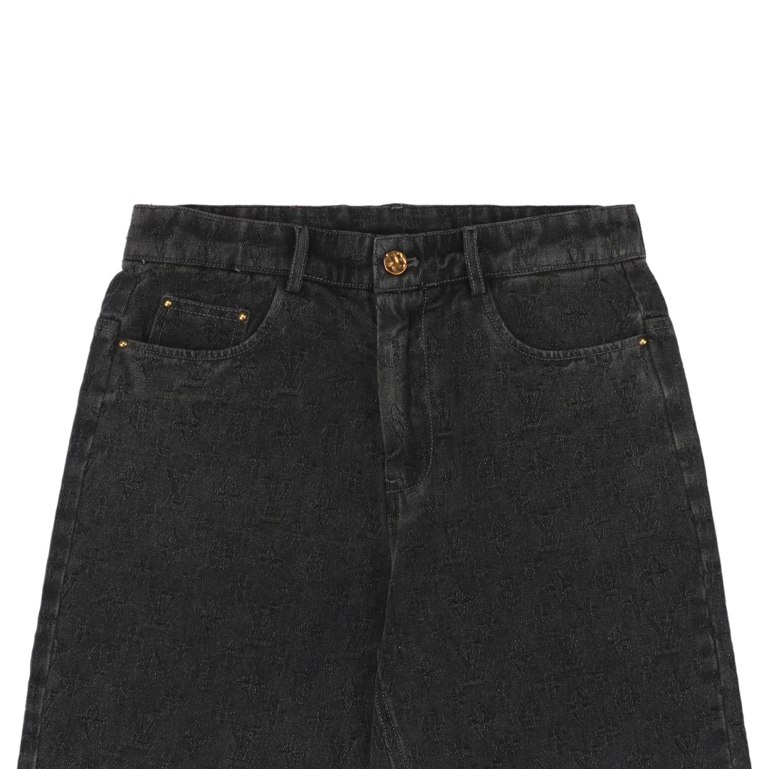 1v 25ss 老花提花皮标牛仔短裤