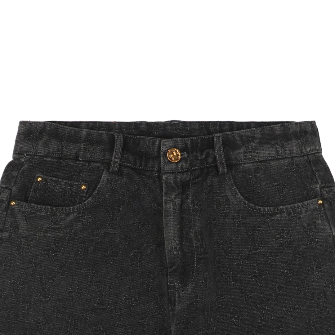 1v 25ss 老花提花皮标牛仔短裤