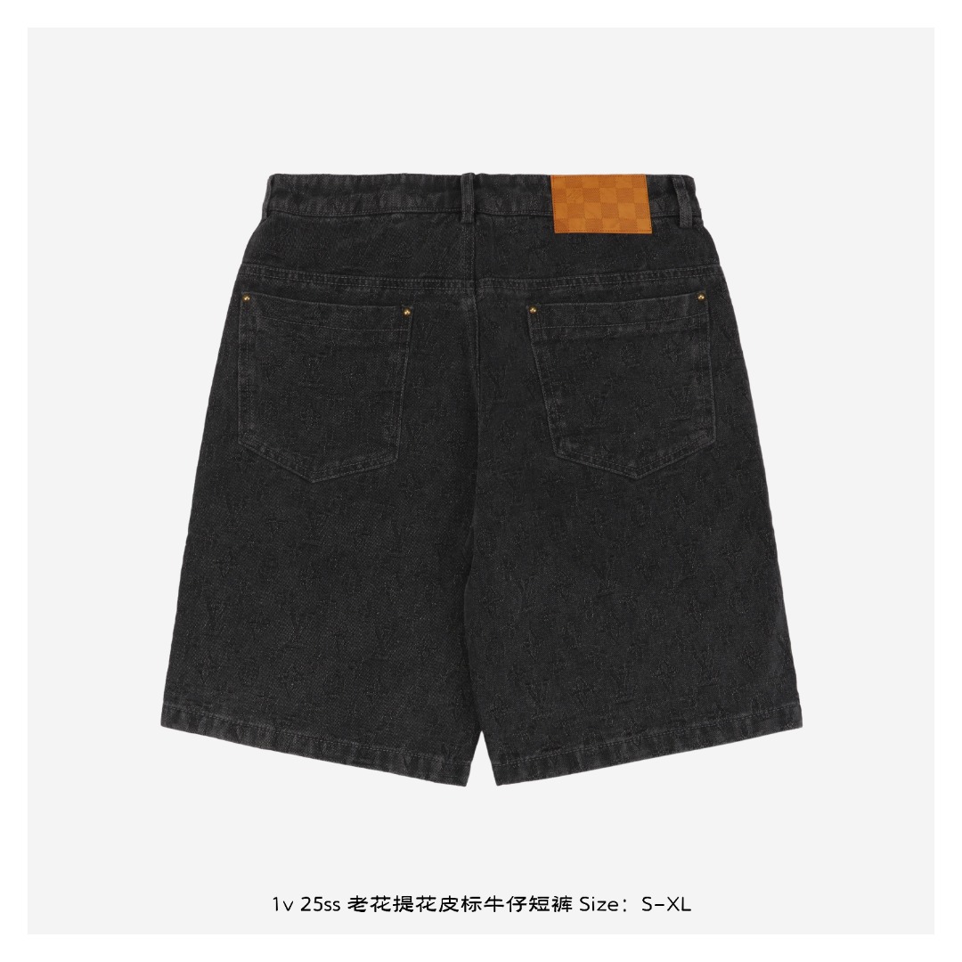 1v 25ss 老花提花皮标牛仔短裤