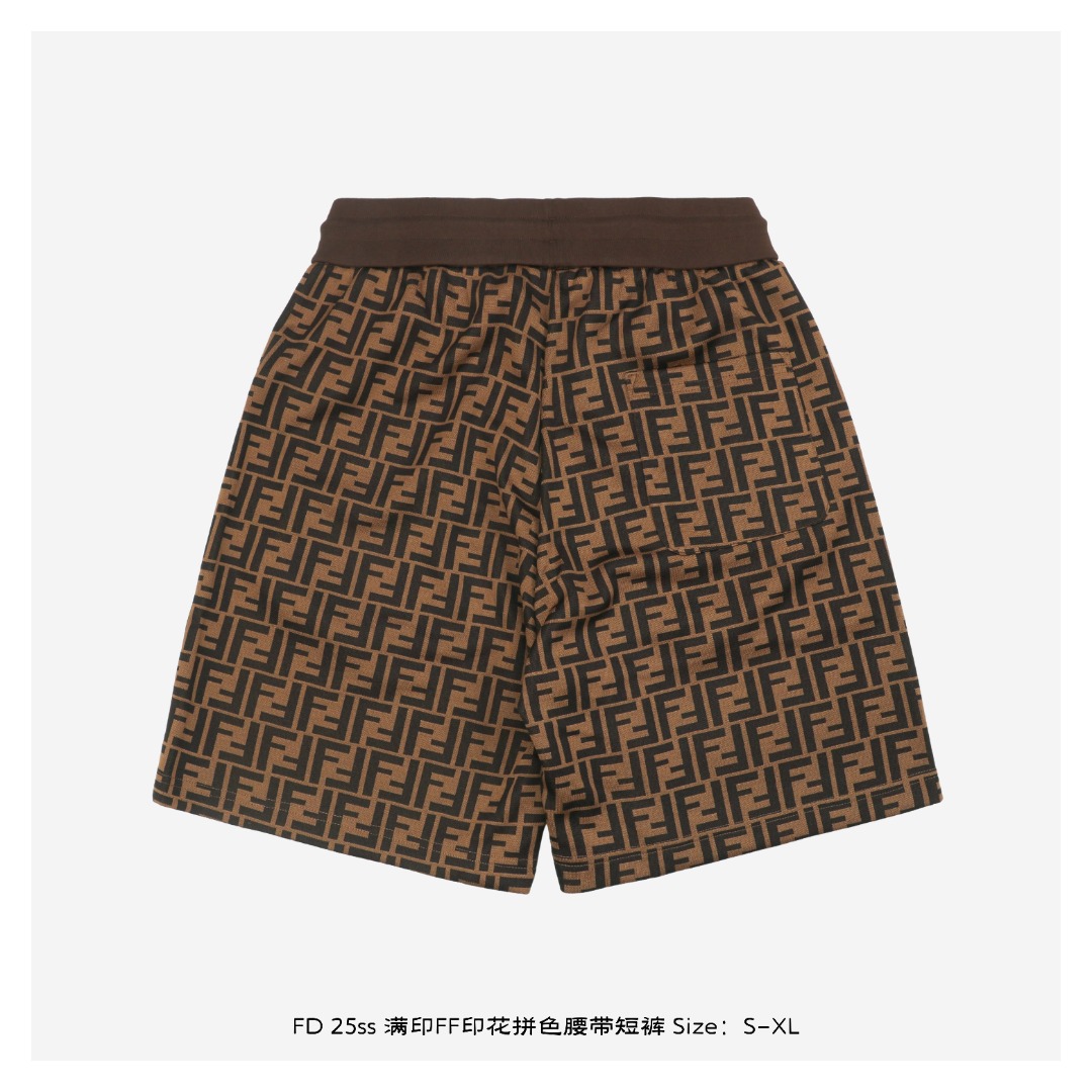 Fendi/芬迪 25ss 满印FF印花拼色腰带短裤