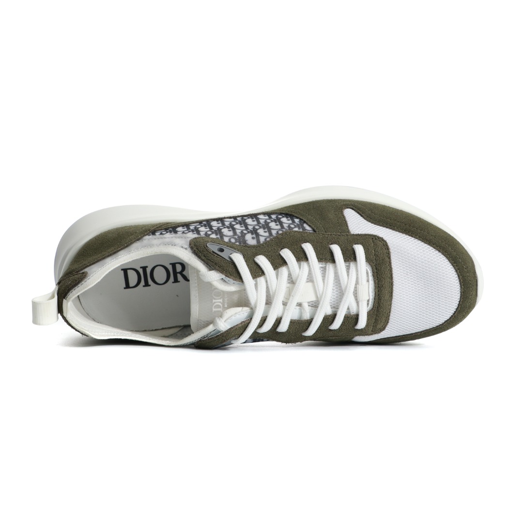 Dior B25-翻毛皮绿 翻毛皮/光滑牛皮革鞋身搭配米色/黑色Oblique提花印花