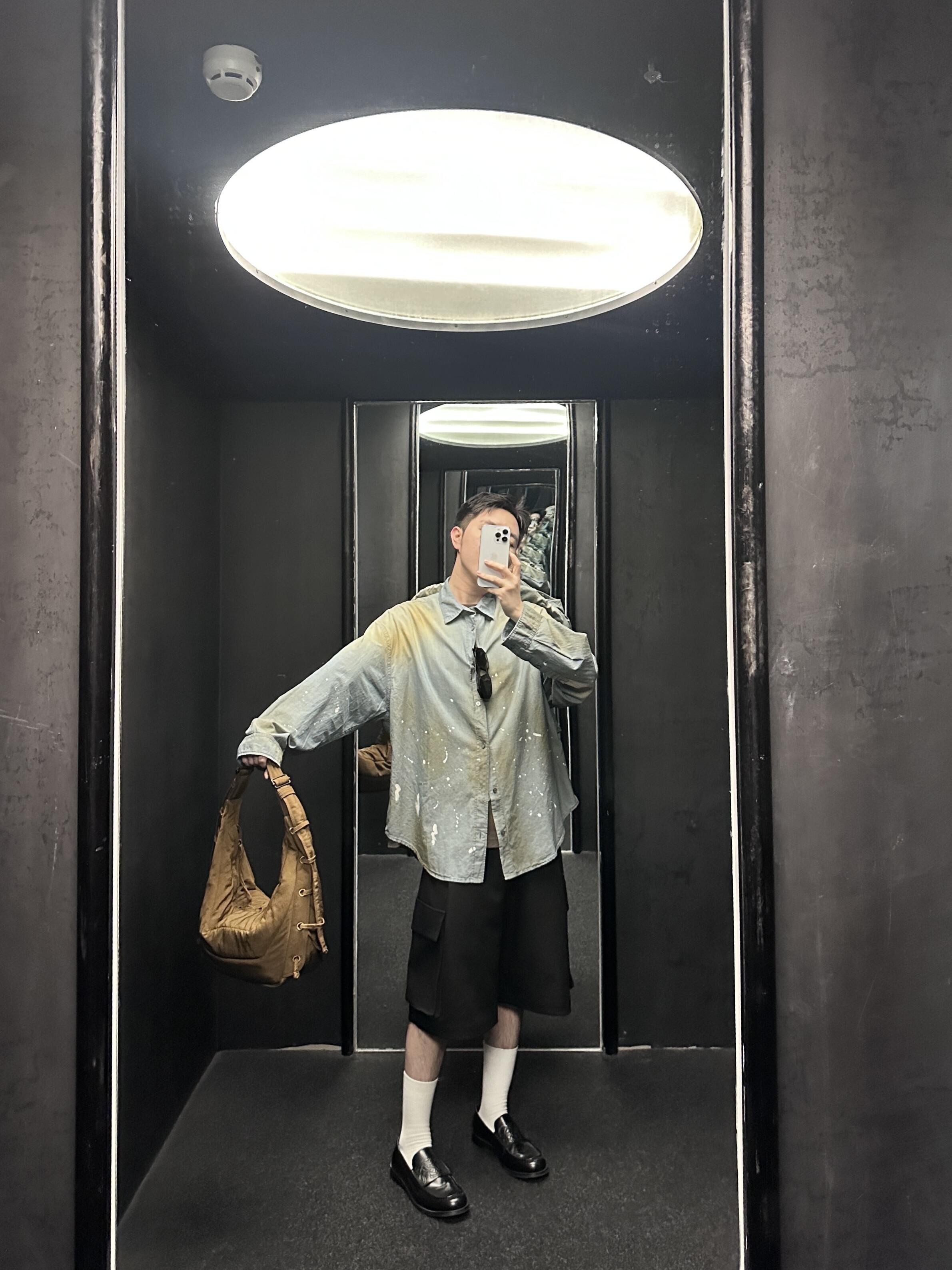 Acne Studios 25Fw 泼墨做旧牛仔长袖衬衫 上身效果#