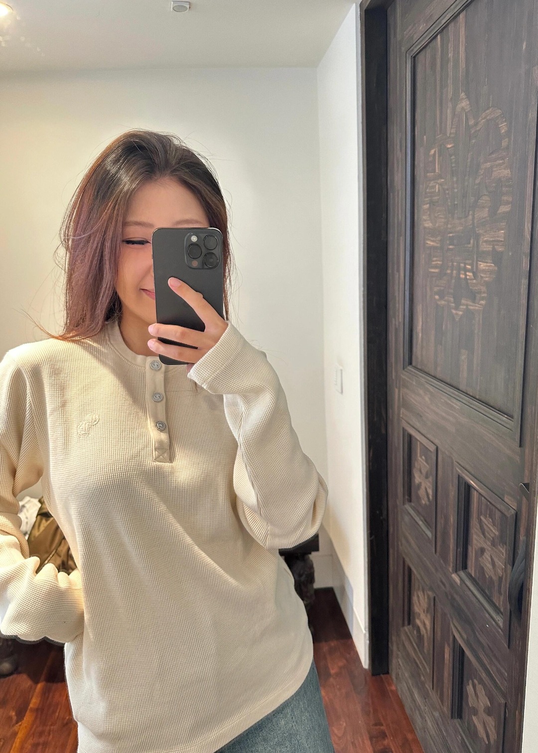 Chrome Hearts/克罗心 CH刺绣银扣华夫格亨利领长袖 上身效果#