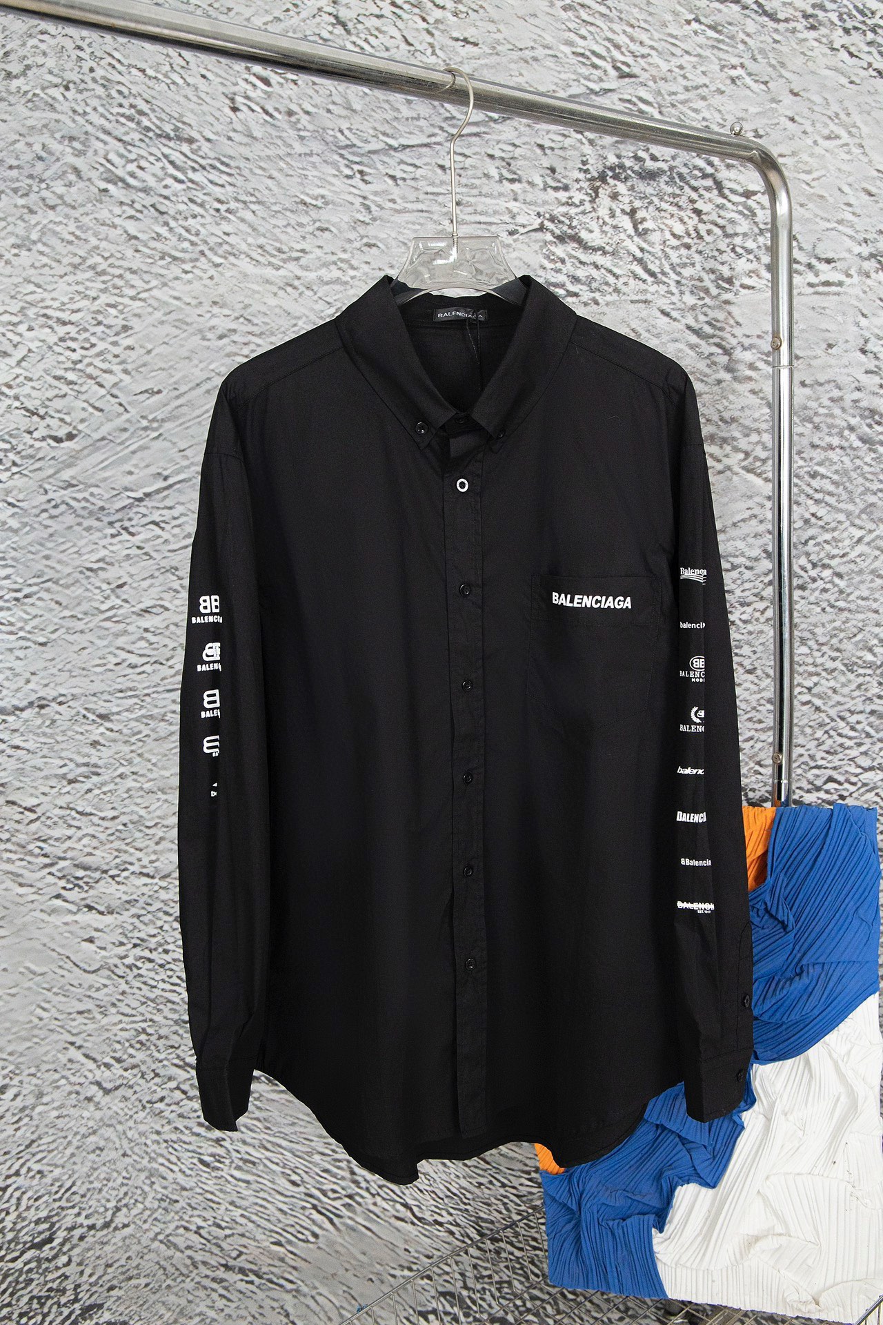 Balenciaga Clothing Shirts & Blouses Black White Printing Cotton Poplin Fabric Long Sleeve