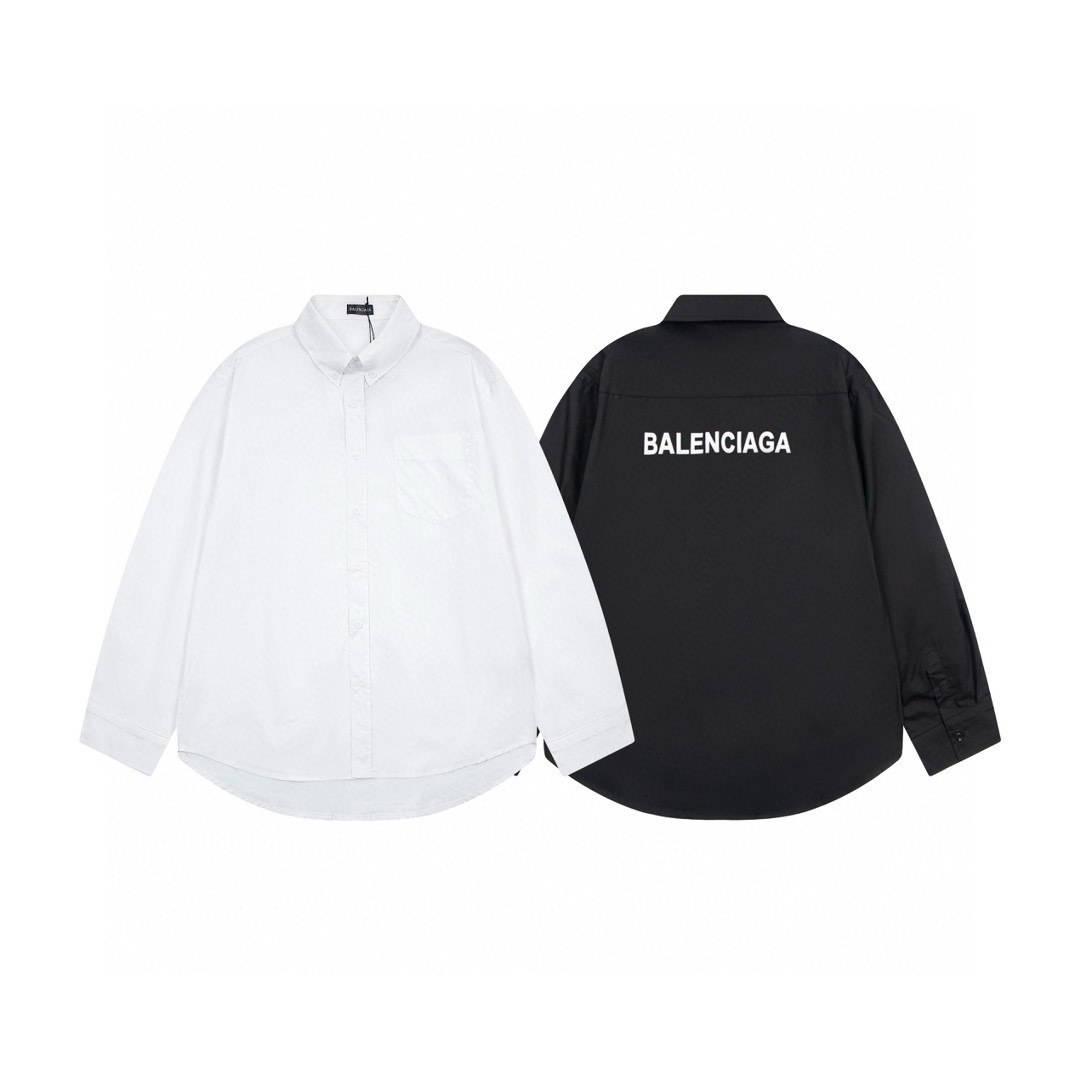 Replica Every Designer
 Balenciaga Clothing Shirts & Blouses Black White Printing Cotton Poplin Fabric Long Sleeve