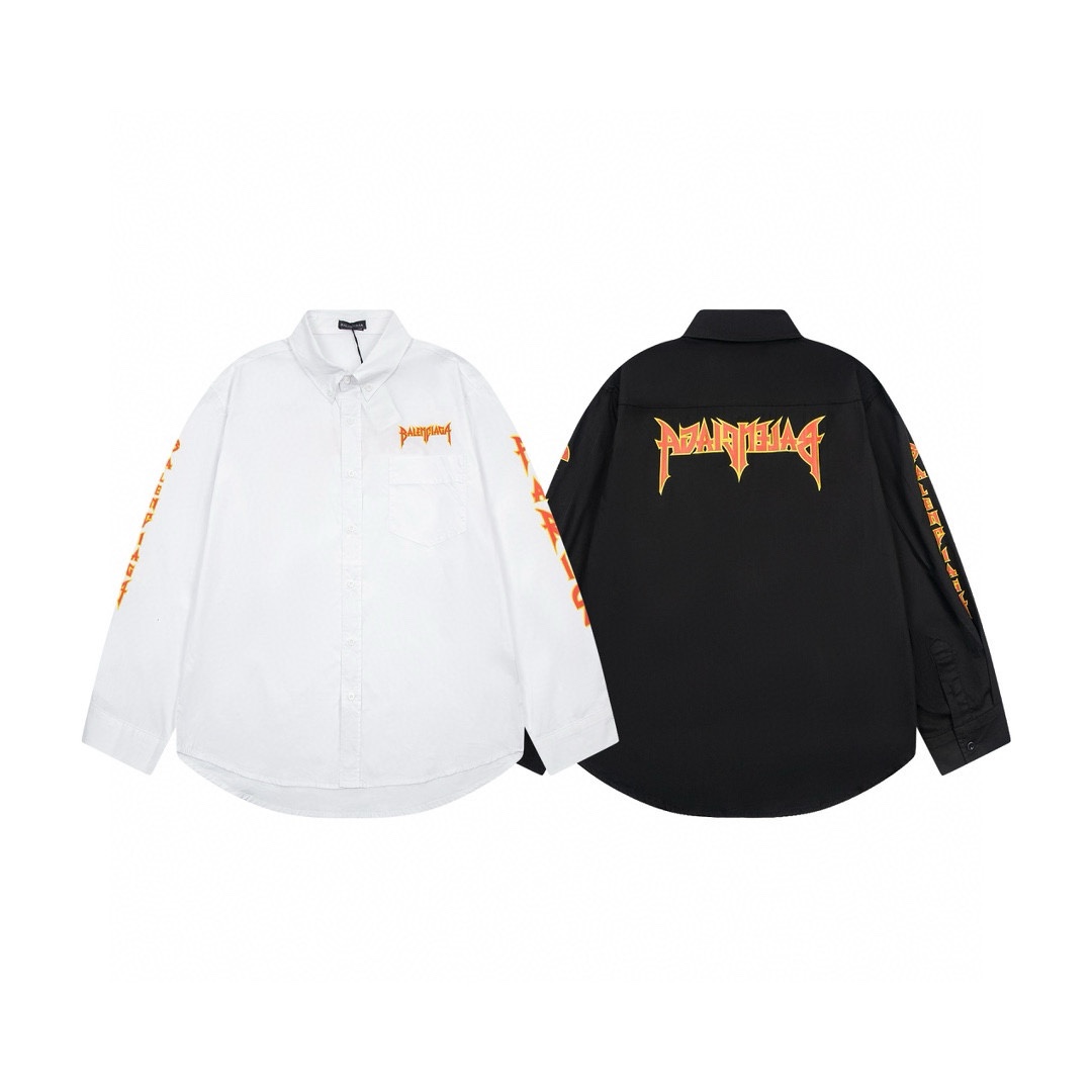 Balenciaga Clothing Shirts & Blouses Black White Embroidery Unisex