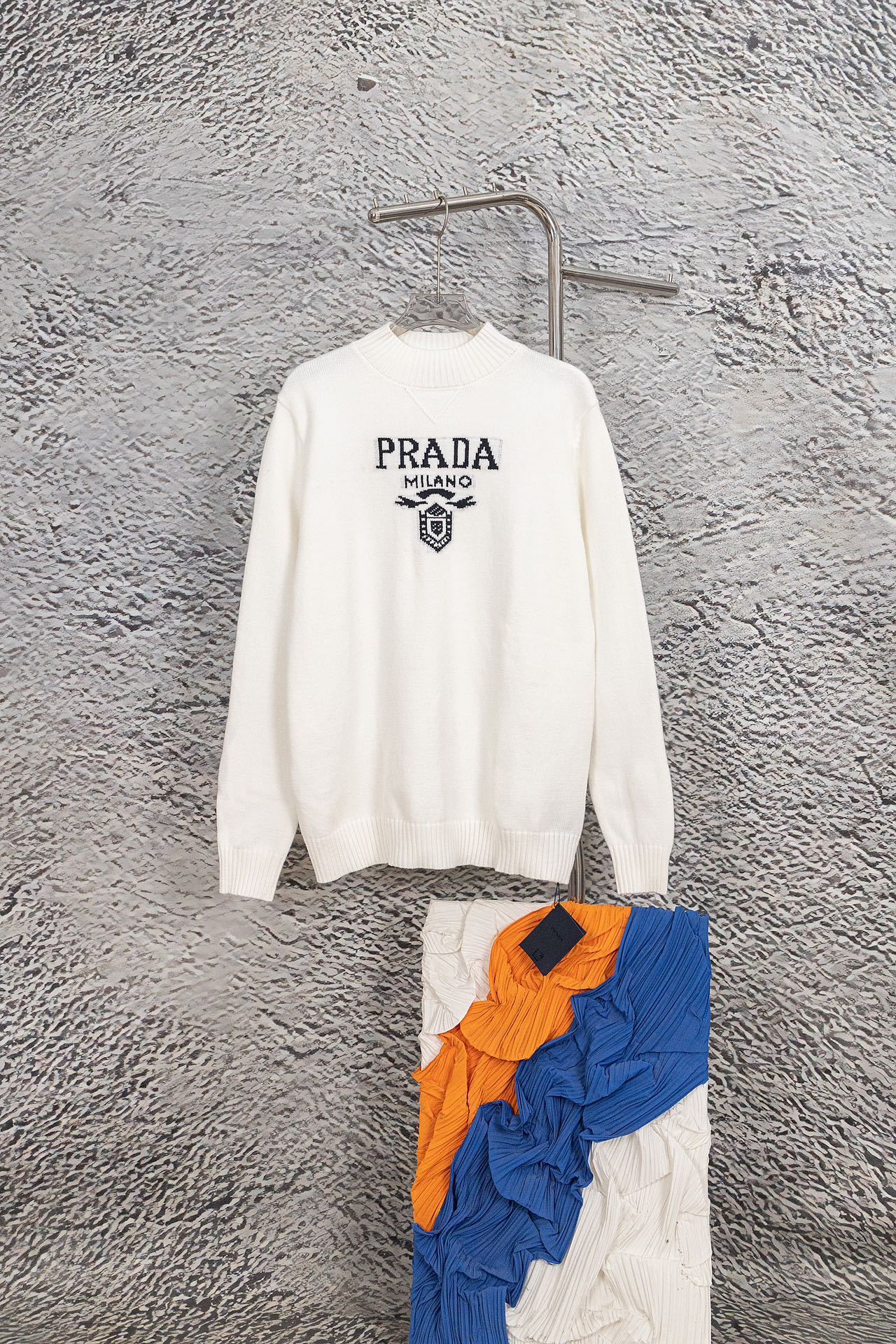 Prada Fashion
 Clothing Sweatshirts Black White Splicing Unisex Knitting Spring/Fall Collection