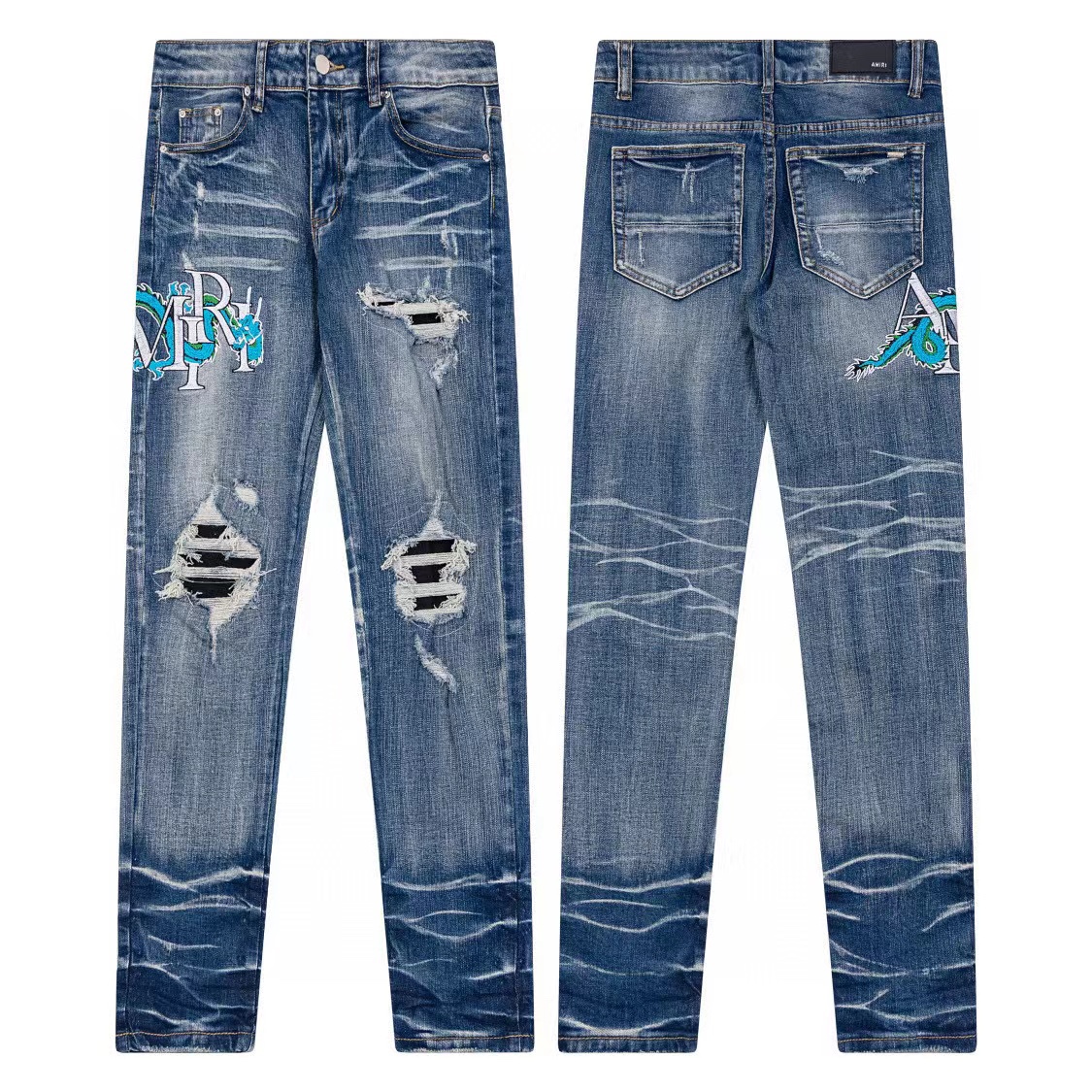 Amiri Clothing Jeans Pants & Trousers Blue Embroidery