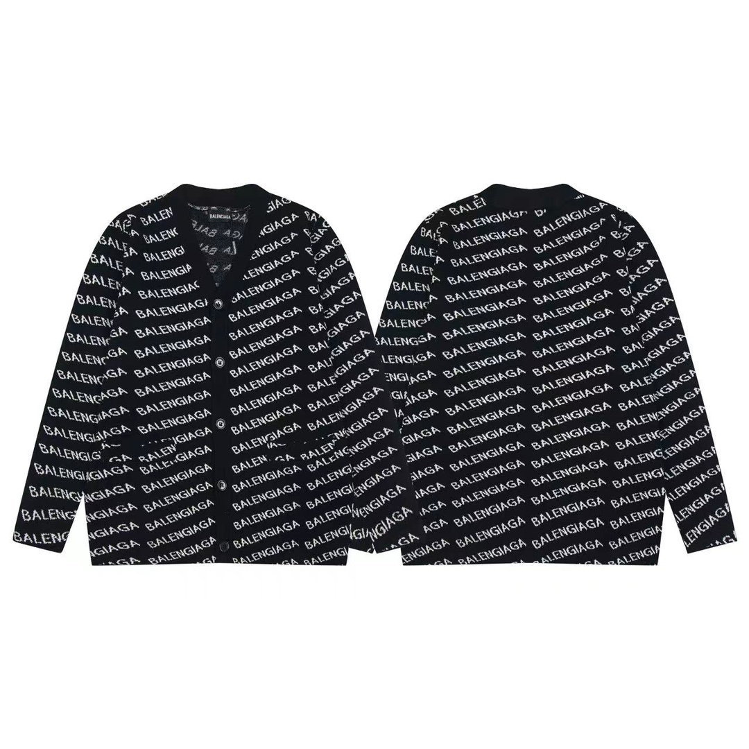 Balenciaga Clothing Cardigans Coats & Jackets Knit Sweater Black Unisex Women Knitting Wool