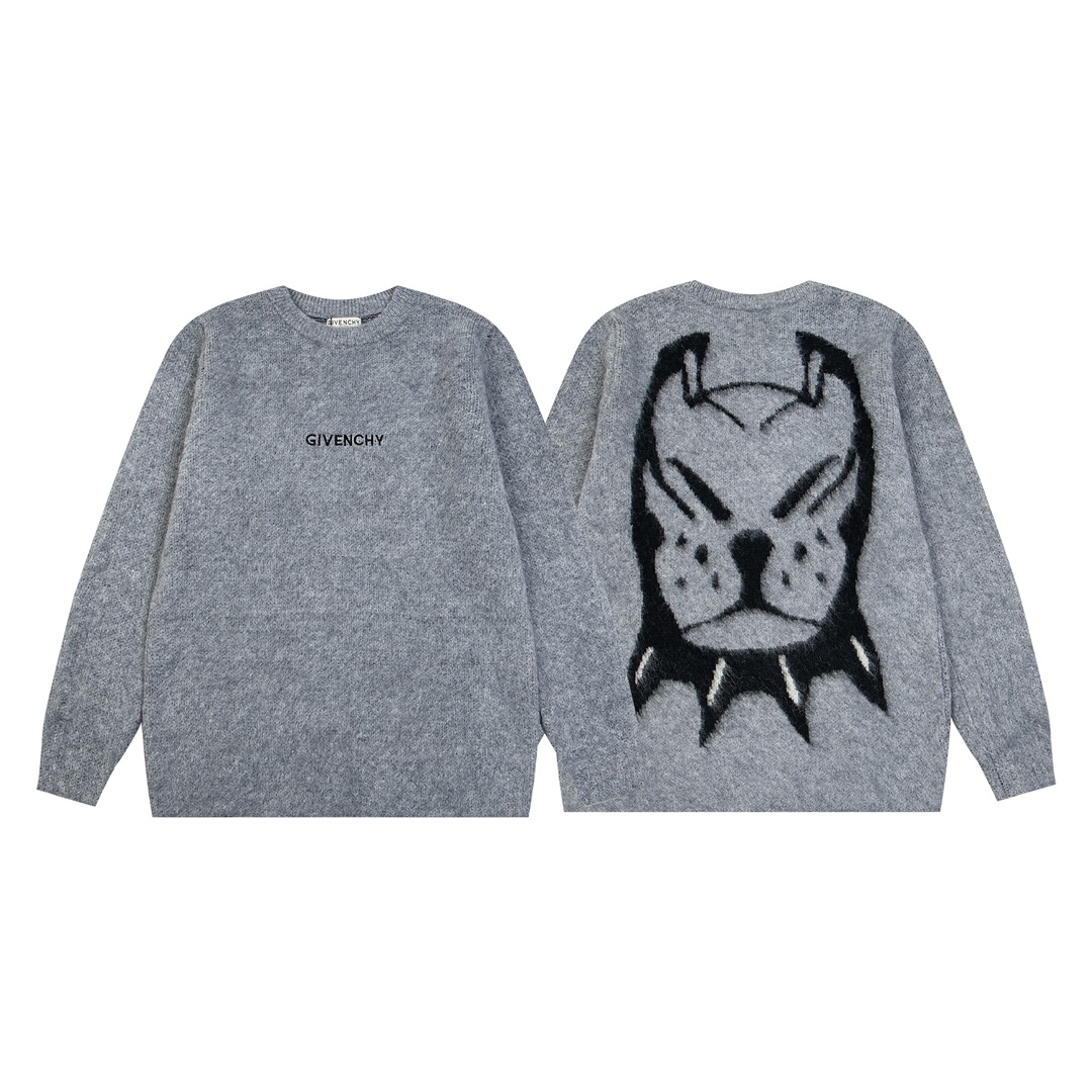 Givenchy Jacquard Dog-Head Mohair Knit Sweater Unisex - Fan Chengcheng Style 2 i1734189988 6406 0