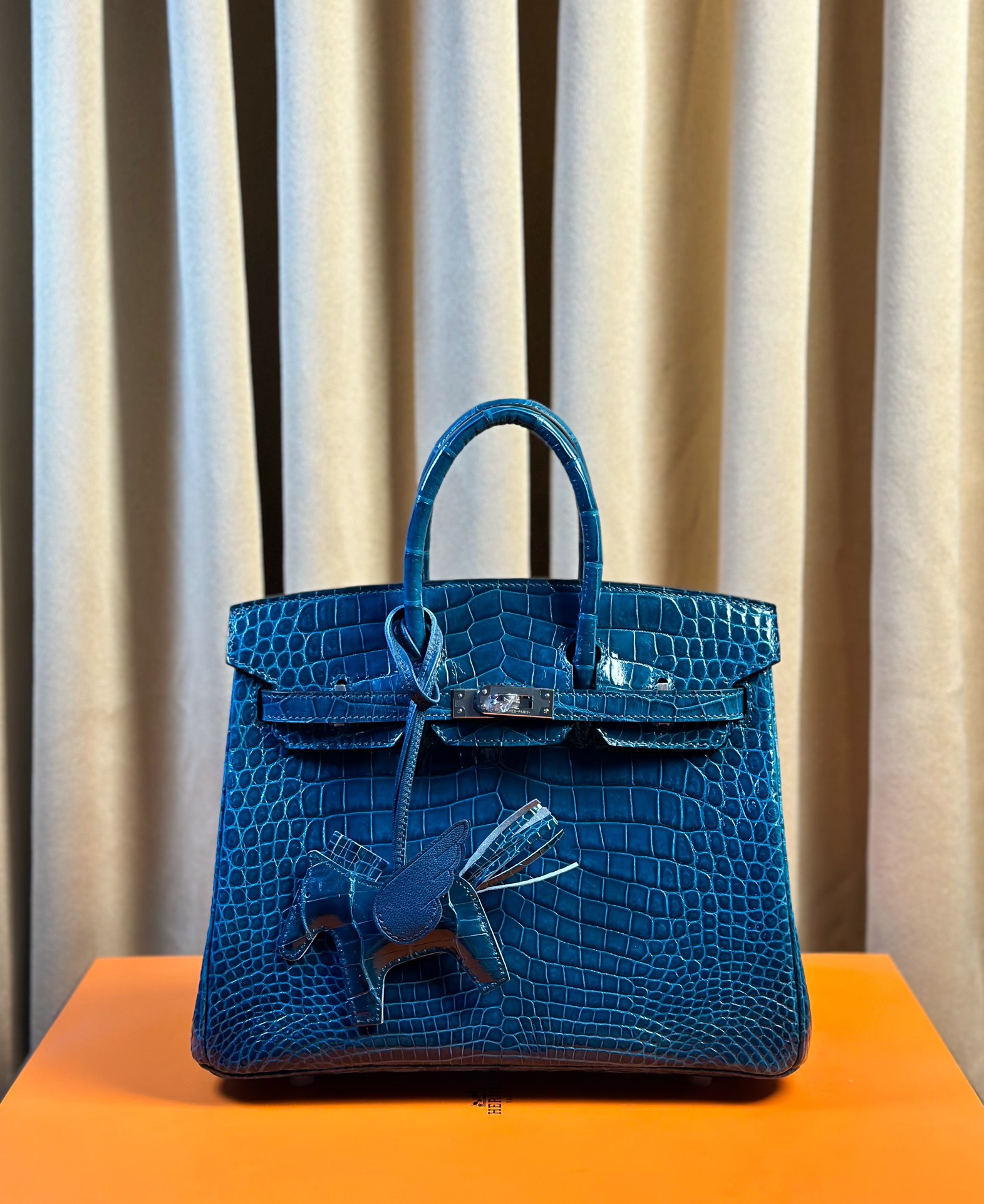 Hermes Birkin Borse Borsette Blu Hardware argento Cuoio di coccodrillo