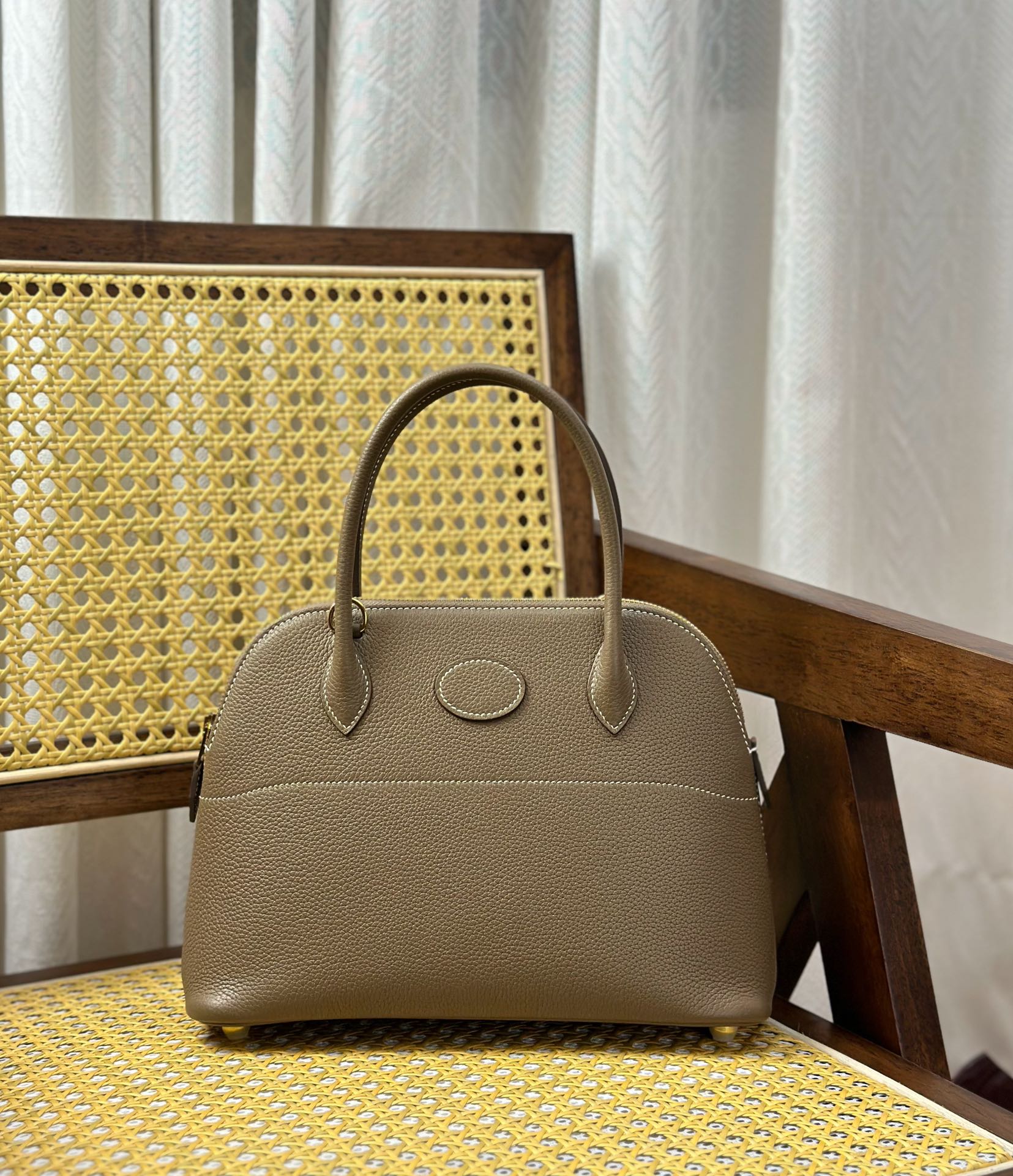 Hermès Bolide Shell bag 27cm Togo leather elephant gray silver buckle low-key luxury and noble temperament