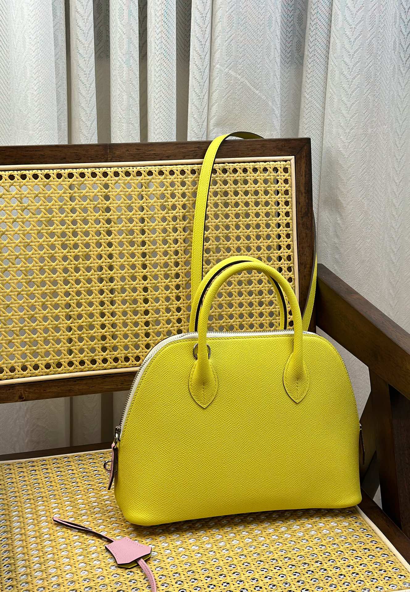 Hermès Bolide Shell bag 25cm lemon yellow/mallow purple/cream white/silver buckle