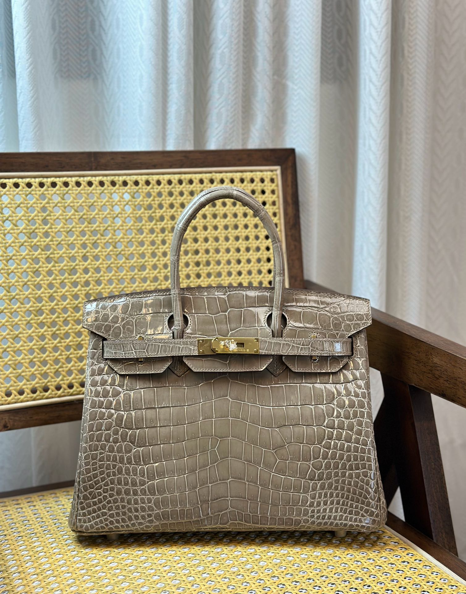 Replica di moda designer
 Hermes Birkin Borse Borsette Grigio Turtle Dove Grey Hardware oro Cuoio coccodrillo