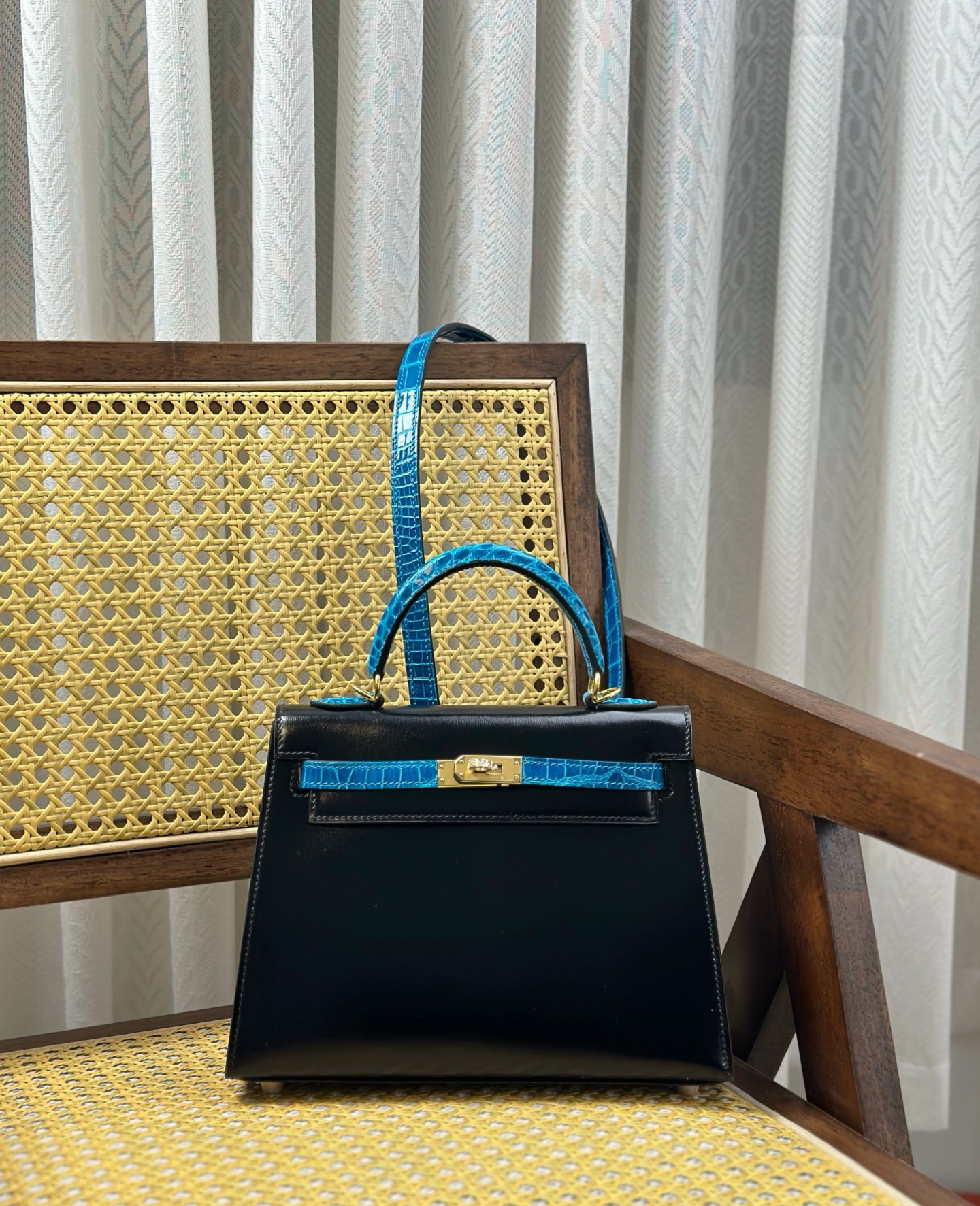 Hermès Hermes Kelly/25cm box leather patchwork crocodile leather