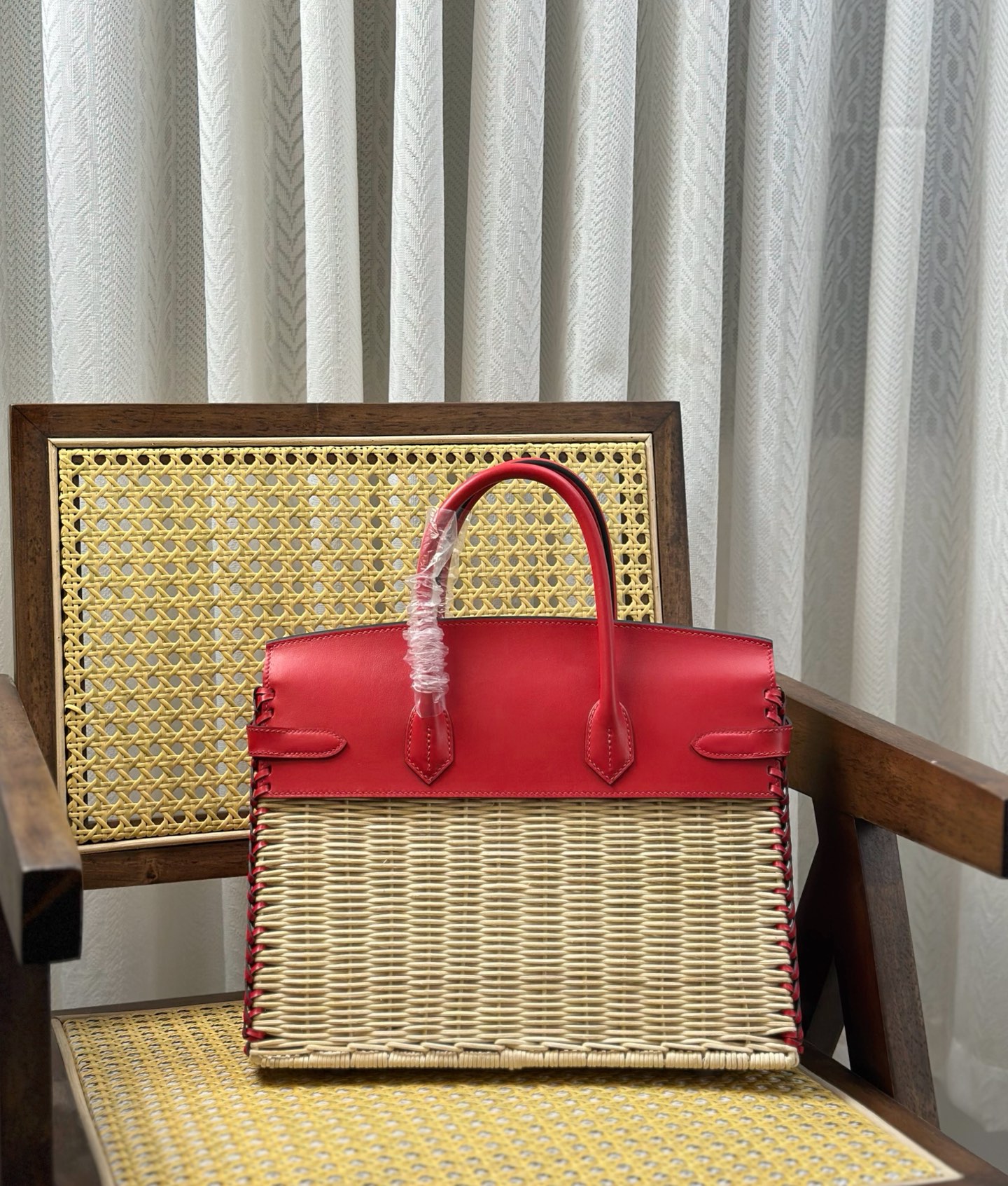 Hermès Rare H family delivery real shot collection model binkin picnic 30cm bamboo woven bag picnic bag