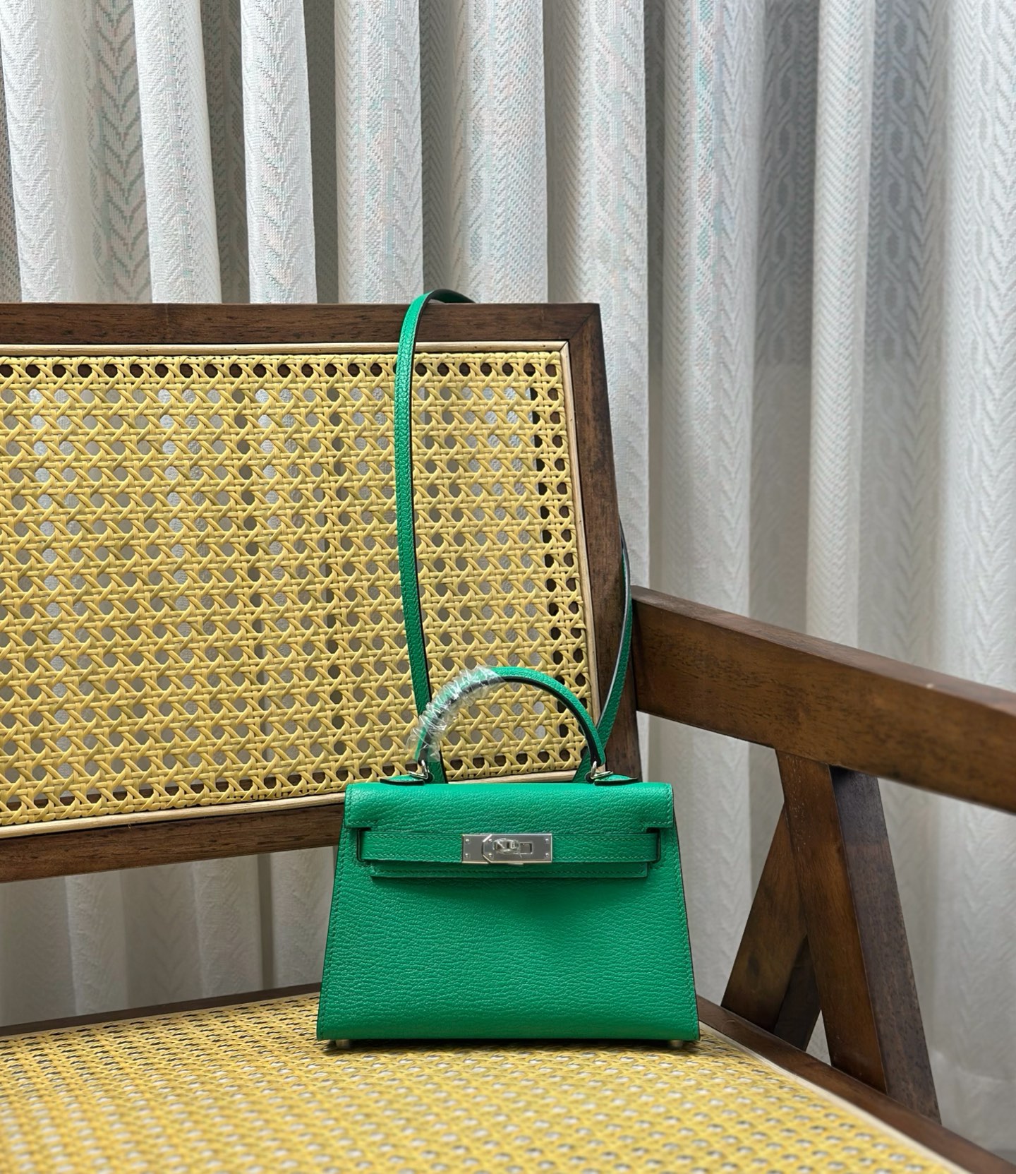 Hermès Rare H family delivery real shot Kelly /mini second generation goatskin bamboo green silver buckle